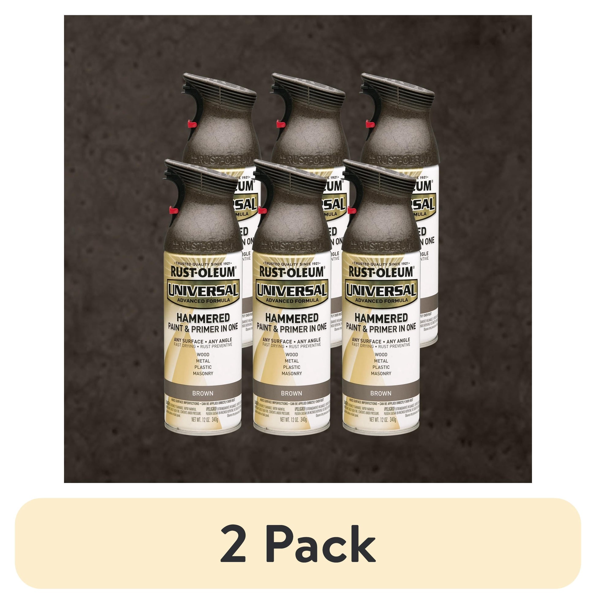 (12 pack) 6 Pack, Brown, Rust-Oleum Universal All Surface Interior/Exterior Hammered Spray Paint-245218, 12 oz
