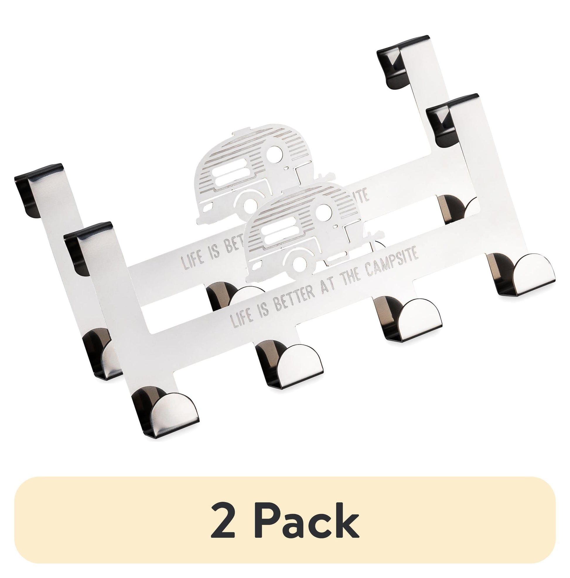 (2 pack) Camco Life Is Better At the Campsite RV Over-the-Door Towel Hanger, Stainless Steel (53389)