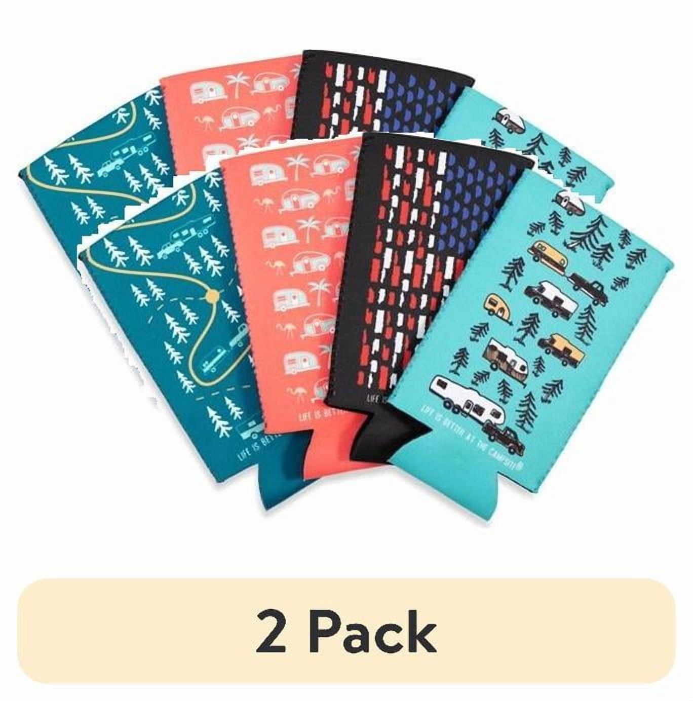 Camco Life Is Better at the Campsite RV-Themed Skinny Cozie Can Coolers, Neoprene, Multicolor, 4-Pack (53309)