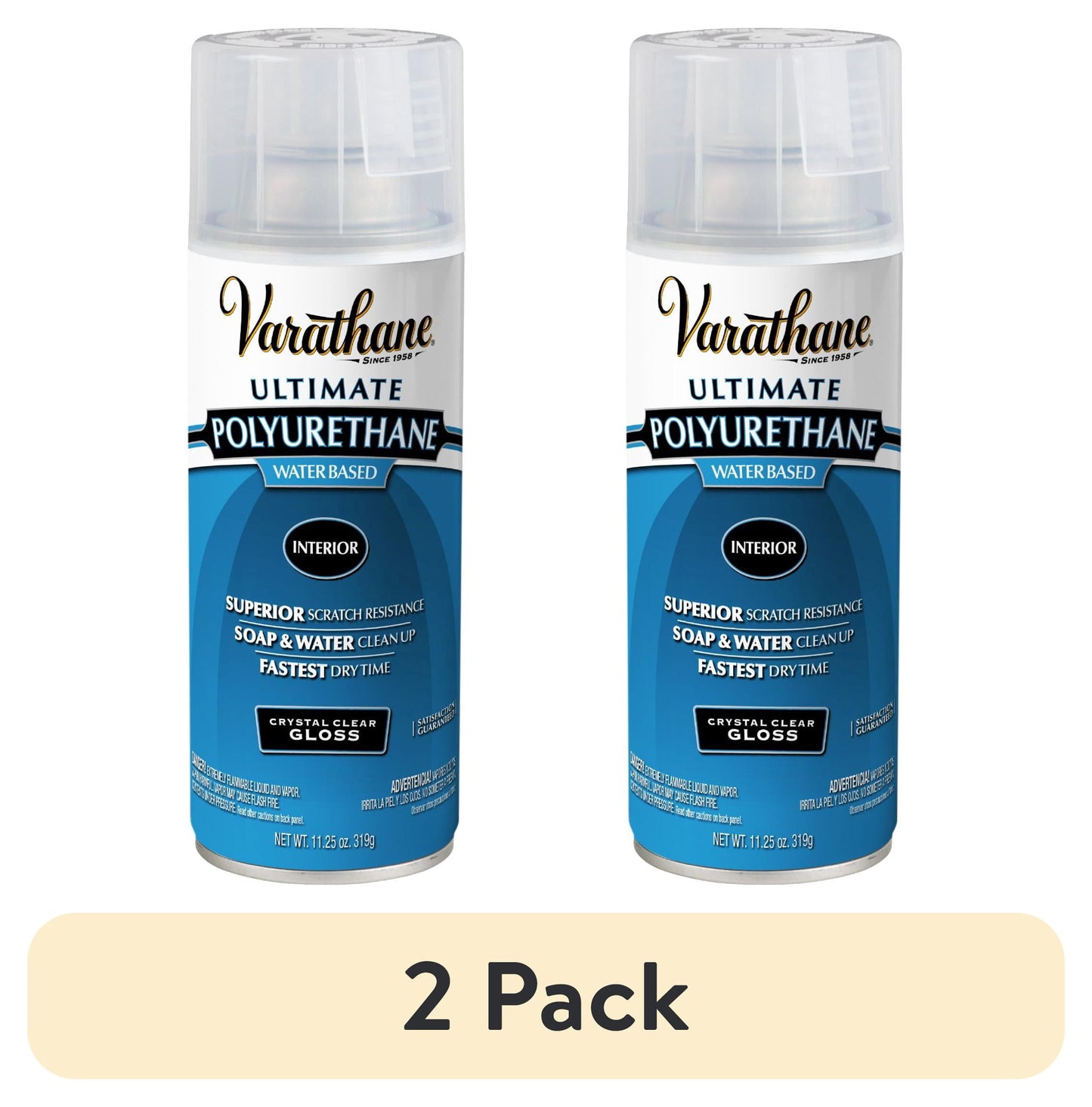 Clear, Varathane Gloss Ultimate Crystal Clear Polyurethane Water-Based-200081, 11.25 oz Spray