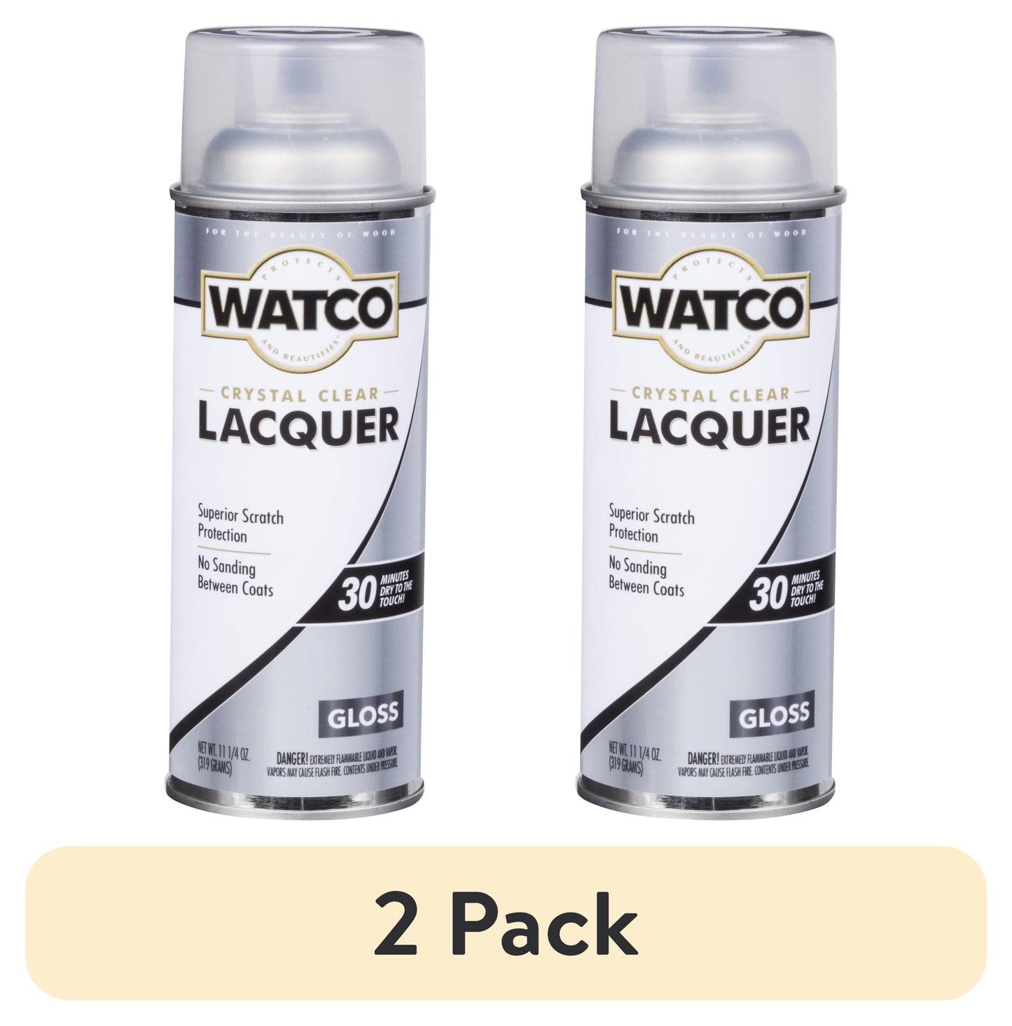 (2 pack) Clear, Watco Lacquer Wood Finish Semi-Gloss Spray-302657, 11.25 oz