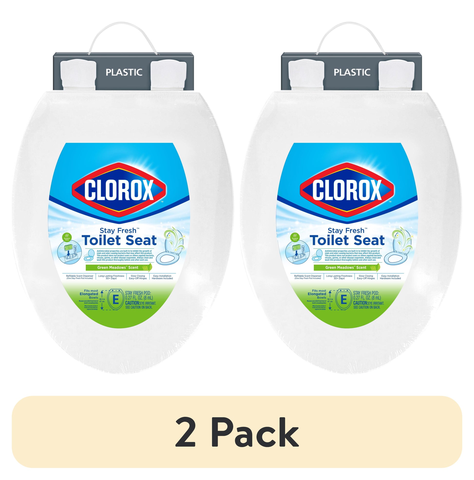 (2 pack) Clorox Antimicrobial Elongated Stay Fresh Scented Plastic Toilet Seat with Easy-off Hinges