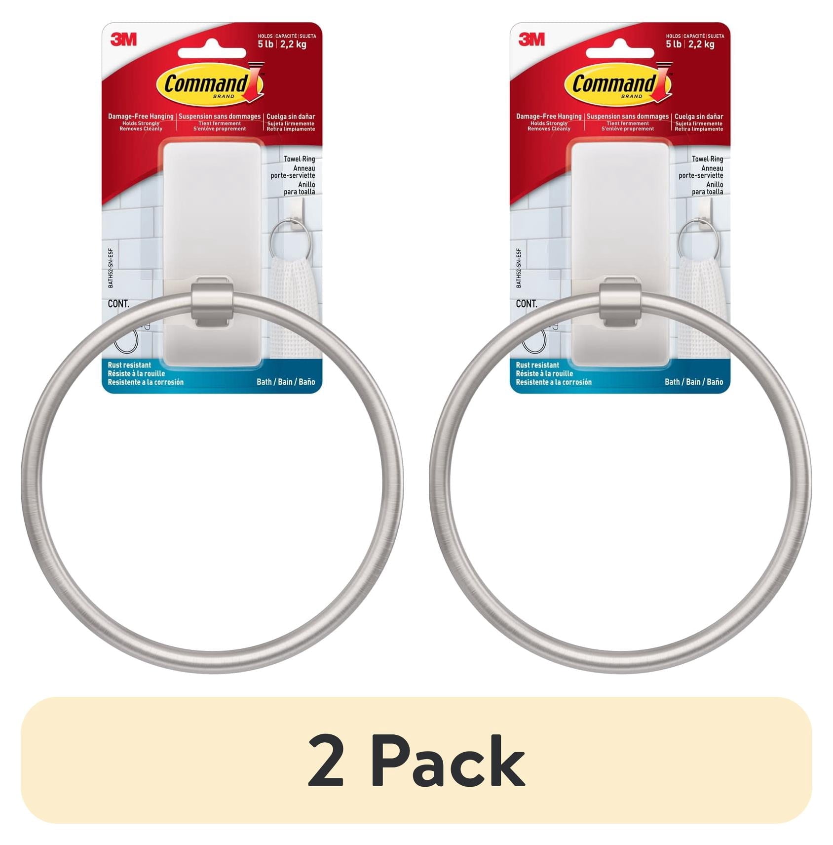 (2 pack) Command Bath Satin Nickel Towel Ring, 1 Towel Ring, Holds 5 lbs, 2 Strips, Adhesive Mount