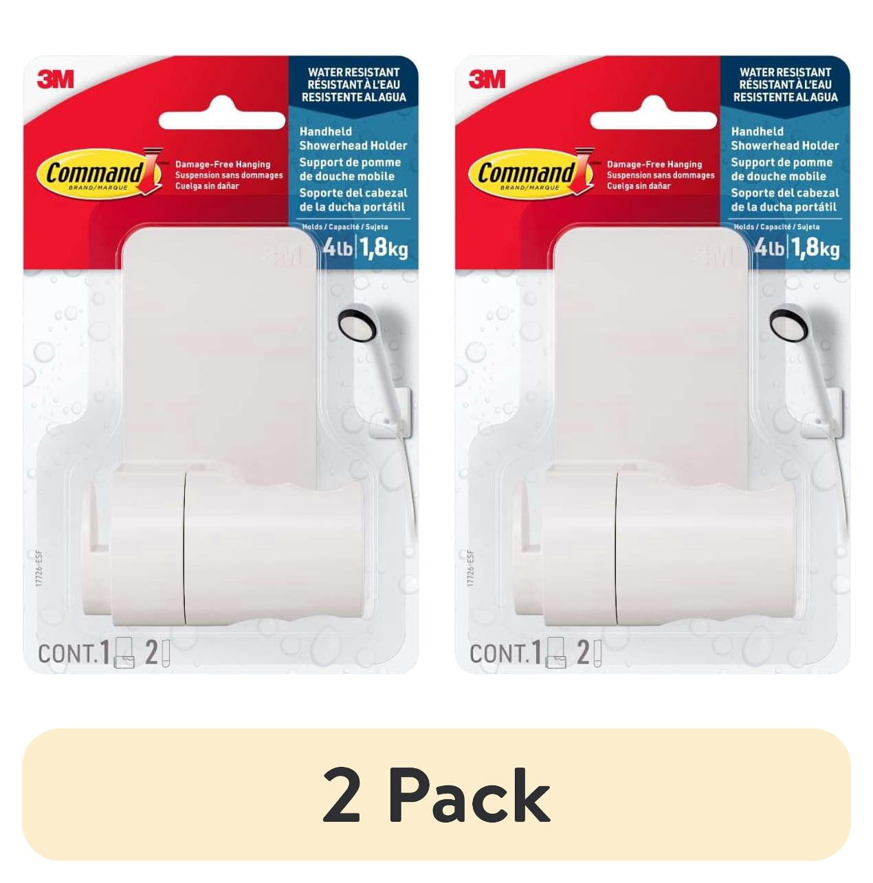 (2 pack) Command Bath Shower Head Holder, White, 1 Holder, 2 Large Strips, Bathroom Organization, Holds 4 lbs