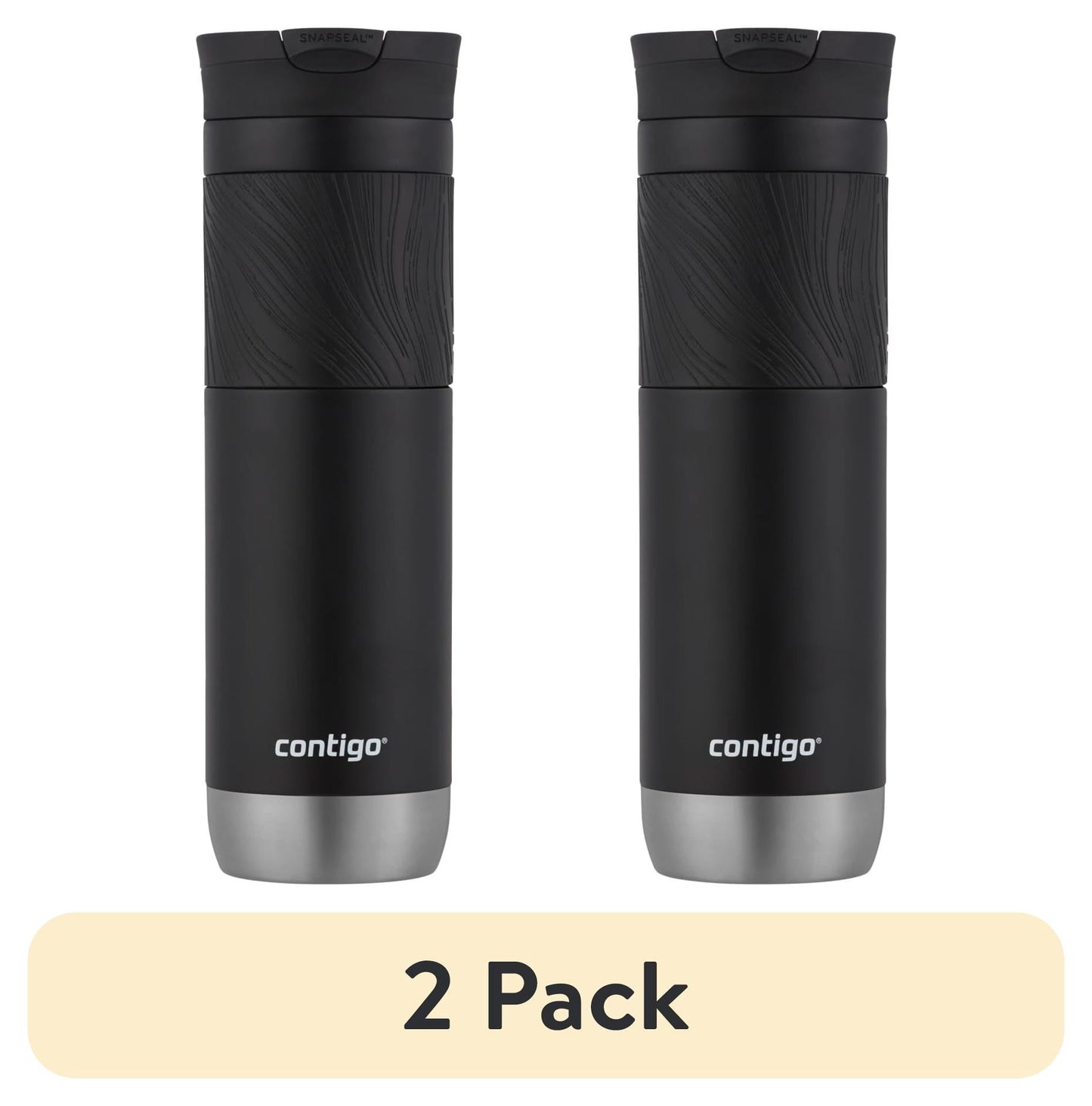 (2 pack) Contigo Byron 2.0 Stainless Steel Travel Mug with SNAPSEAL Lid and Grip in Black, 24 fl oz.
