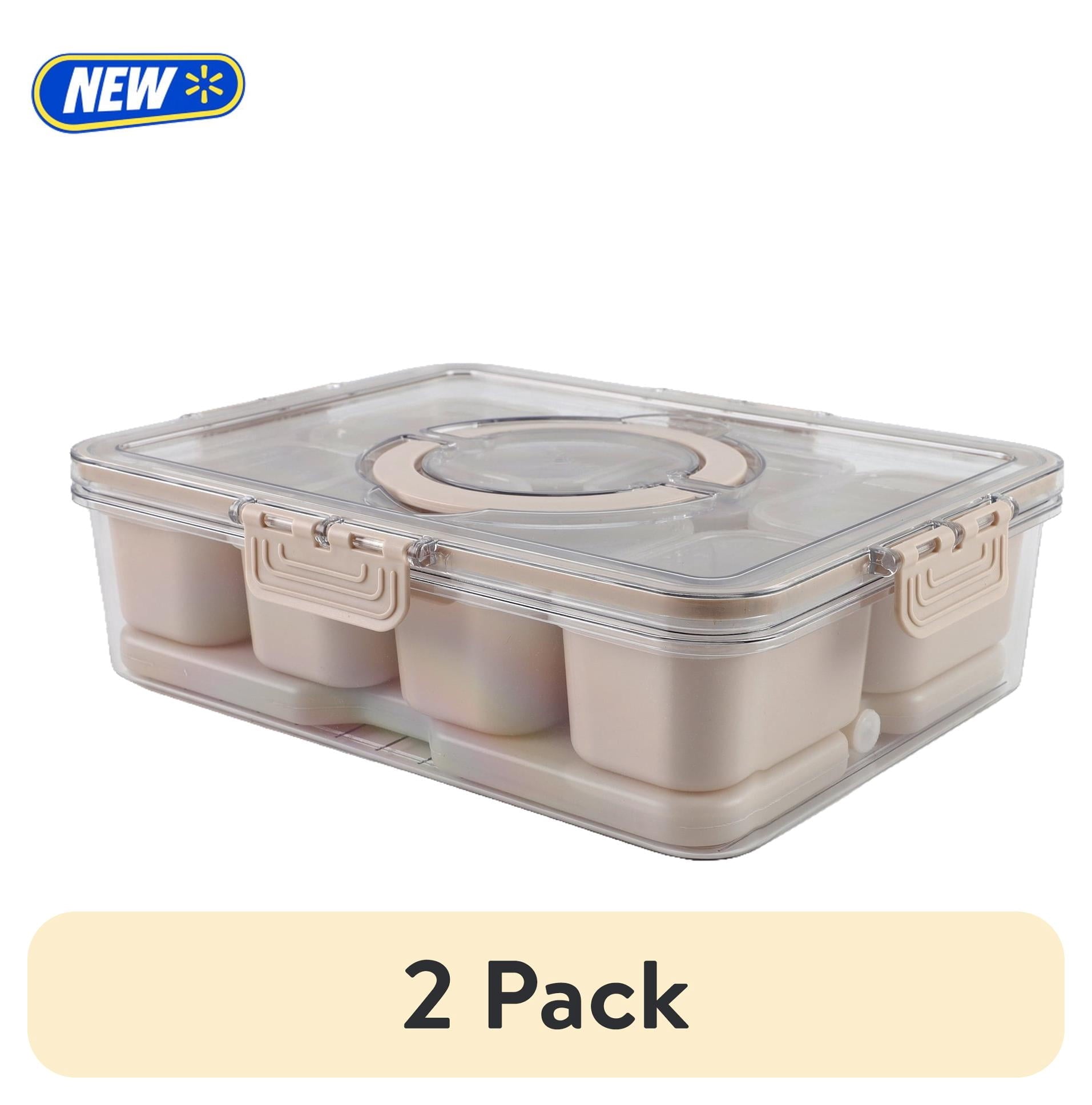 (2 pack) Cook with Color Taupe Leak-Proof 8-Compartment Snack Food Storage Container, Divided Serving Tray with Lids and Handle, Portable and Dishwasher Safe with Ice Packs