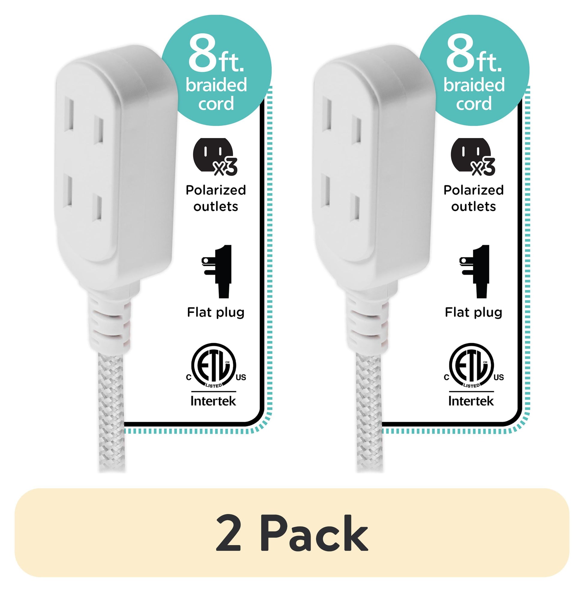 Cordinate Designer Extension Cord, 3-Outlet 10-Foot Cord, Black, Indoor, 42024