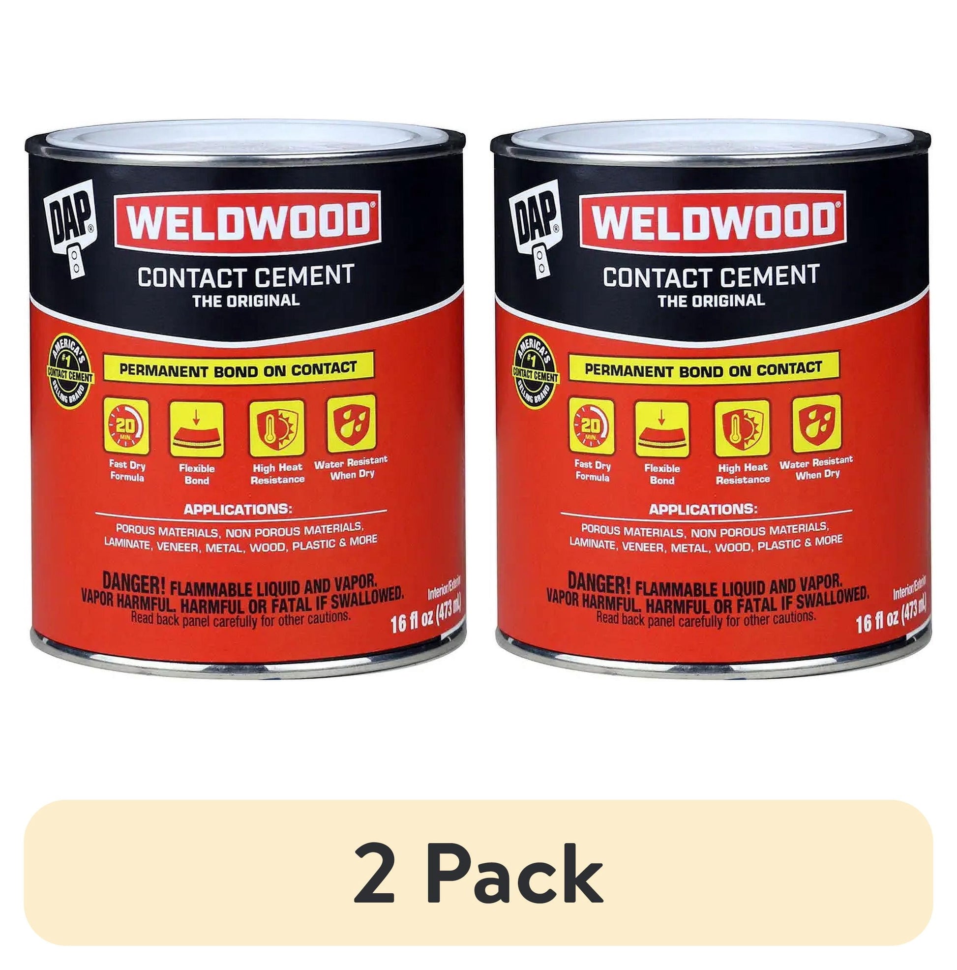 (2 pack) DAP Weldwood 16 oz Tan Original Contact Cement Can
