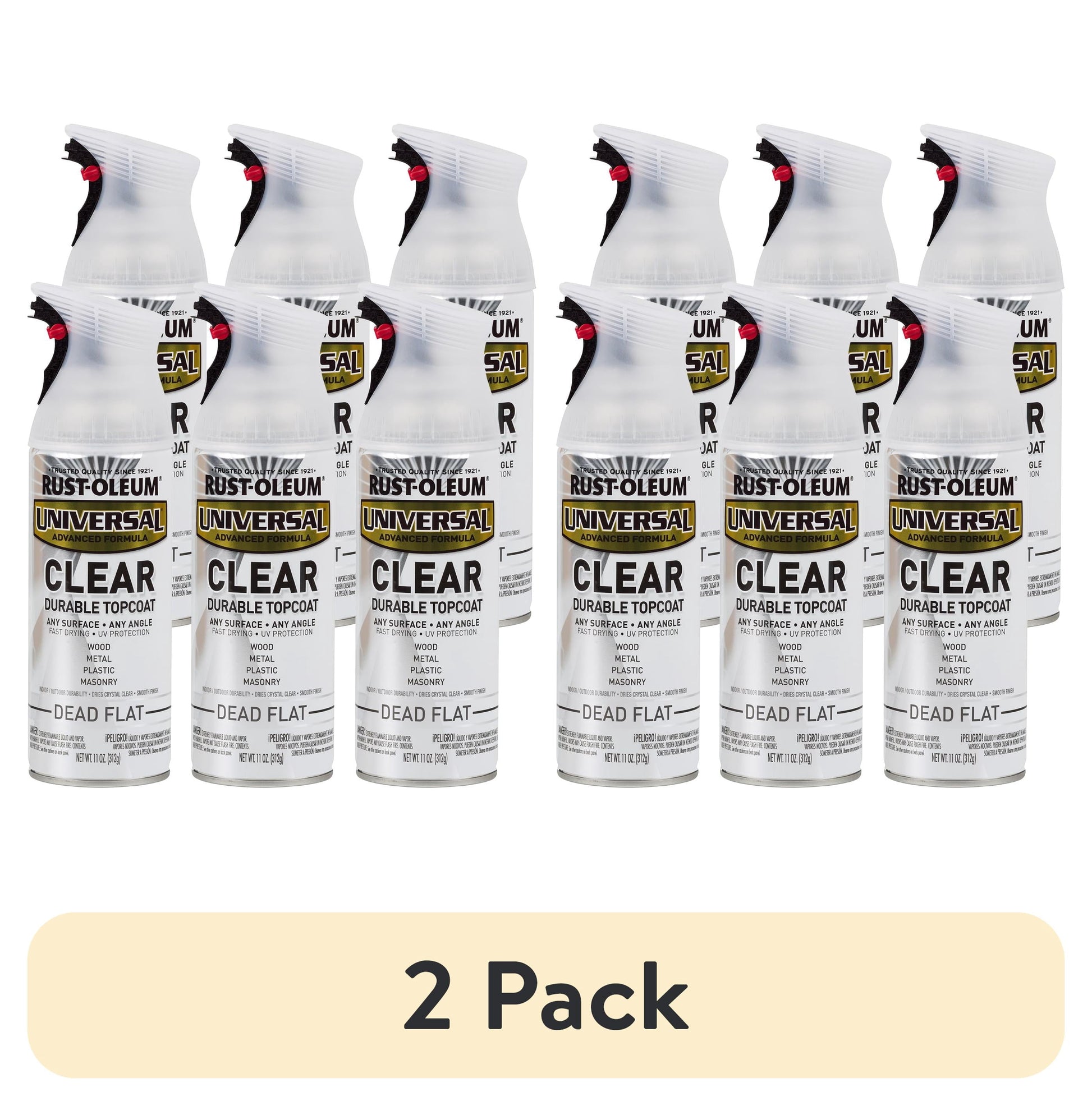 (12 pack) 6 Pack, Dead Flat Clear, Rust-Oleum Universal All Surface Interior/Exterior Spray Paint-302151, 11 oz