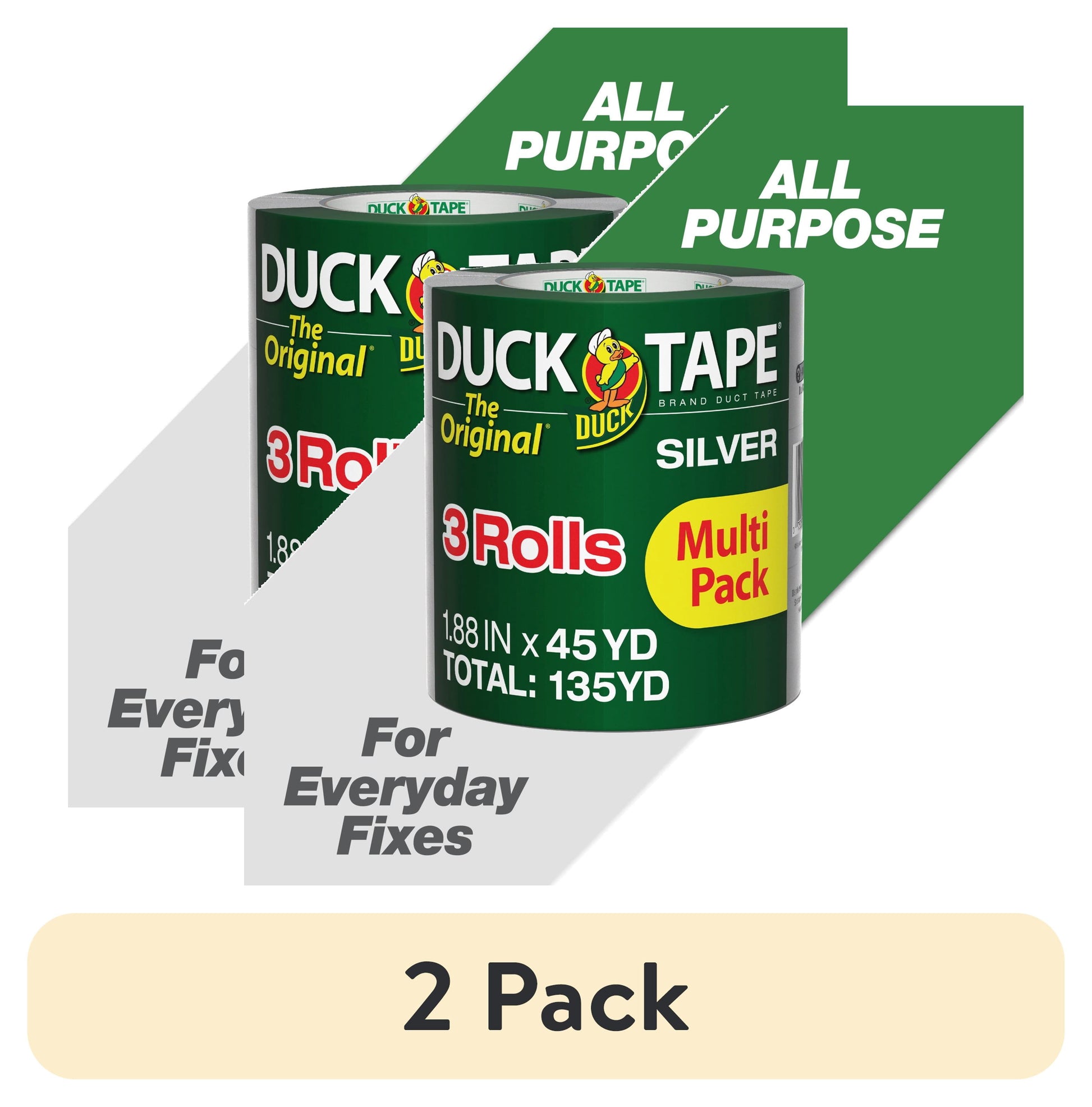 (2 pack) The Original Duck Tape Brand Duct Tape, 1.88 in. x 45 yd., 3 Rolls, Silver