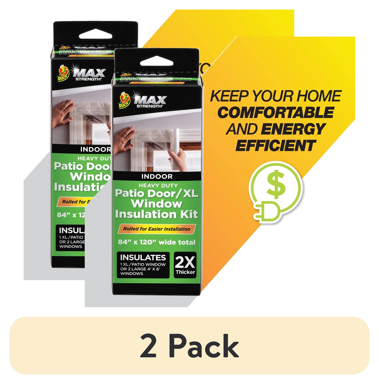 (2 pack) Duck Max Strength 84 in. x 120 in. Rolled Insulation Film Window Kit, Fits Patio Door/XL Window