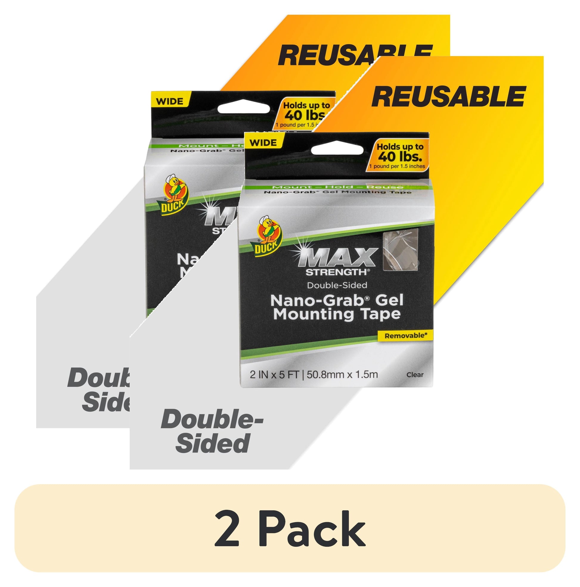 (2 pack) Duck Max Strength Nano-Grab Gel Tape, 1 Pack, 2 in. x 5 ft.