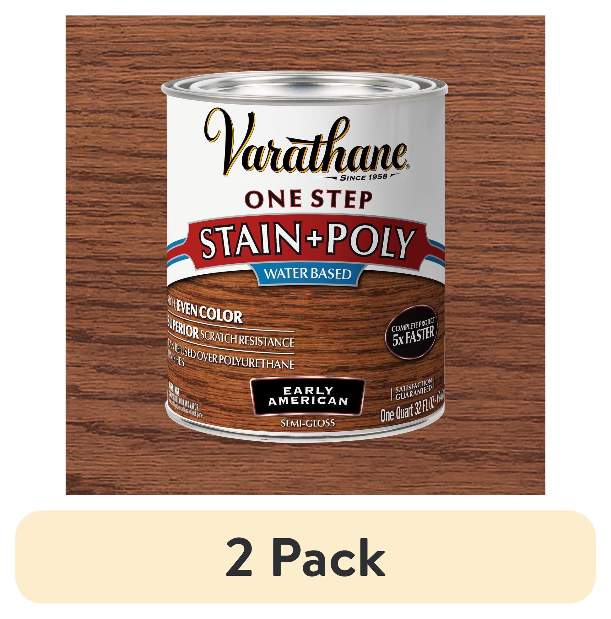 (2 pack) Early American, Varathane One Step Interior Wood Stain + Polyurethane, Semi-Gloss -336361, Quart