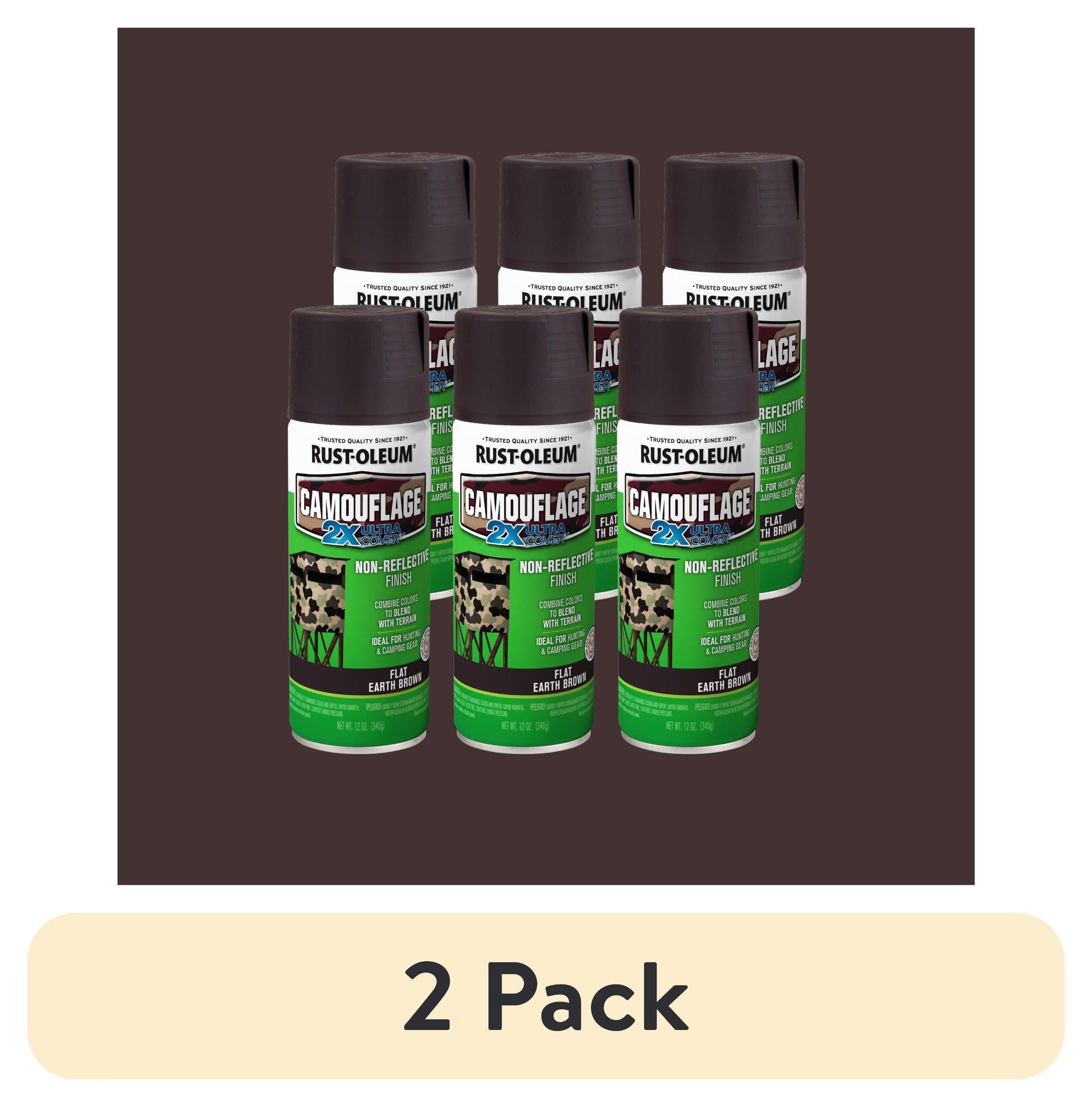 (2 pack) 6 Pack, Earth Brown, Rust-Oleum Specialty Camouflage Spray Paint-279178, 12 oz