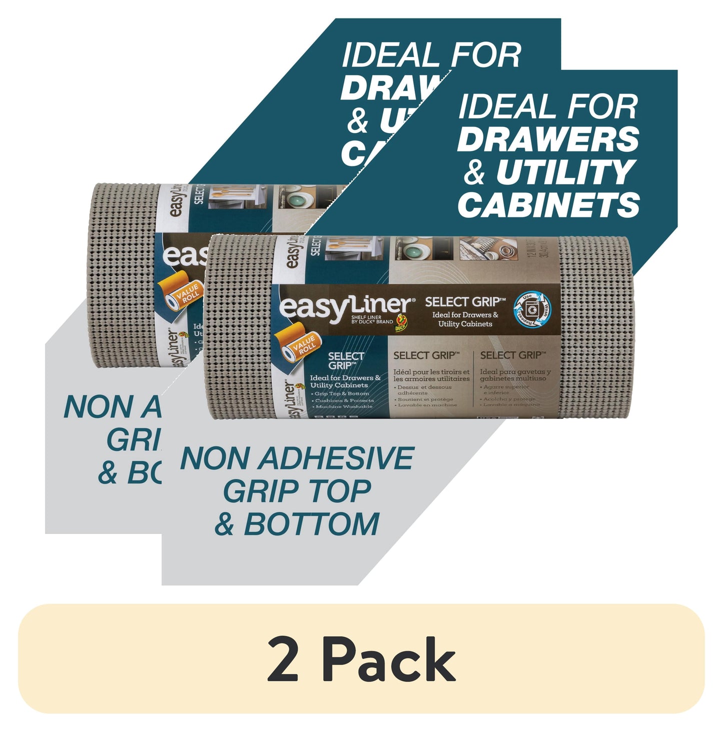 (2 pack) EasyLiner Select Grip Shelf Liner, Light Gray,12 in. x 30 ft. Roll