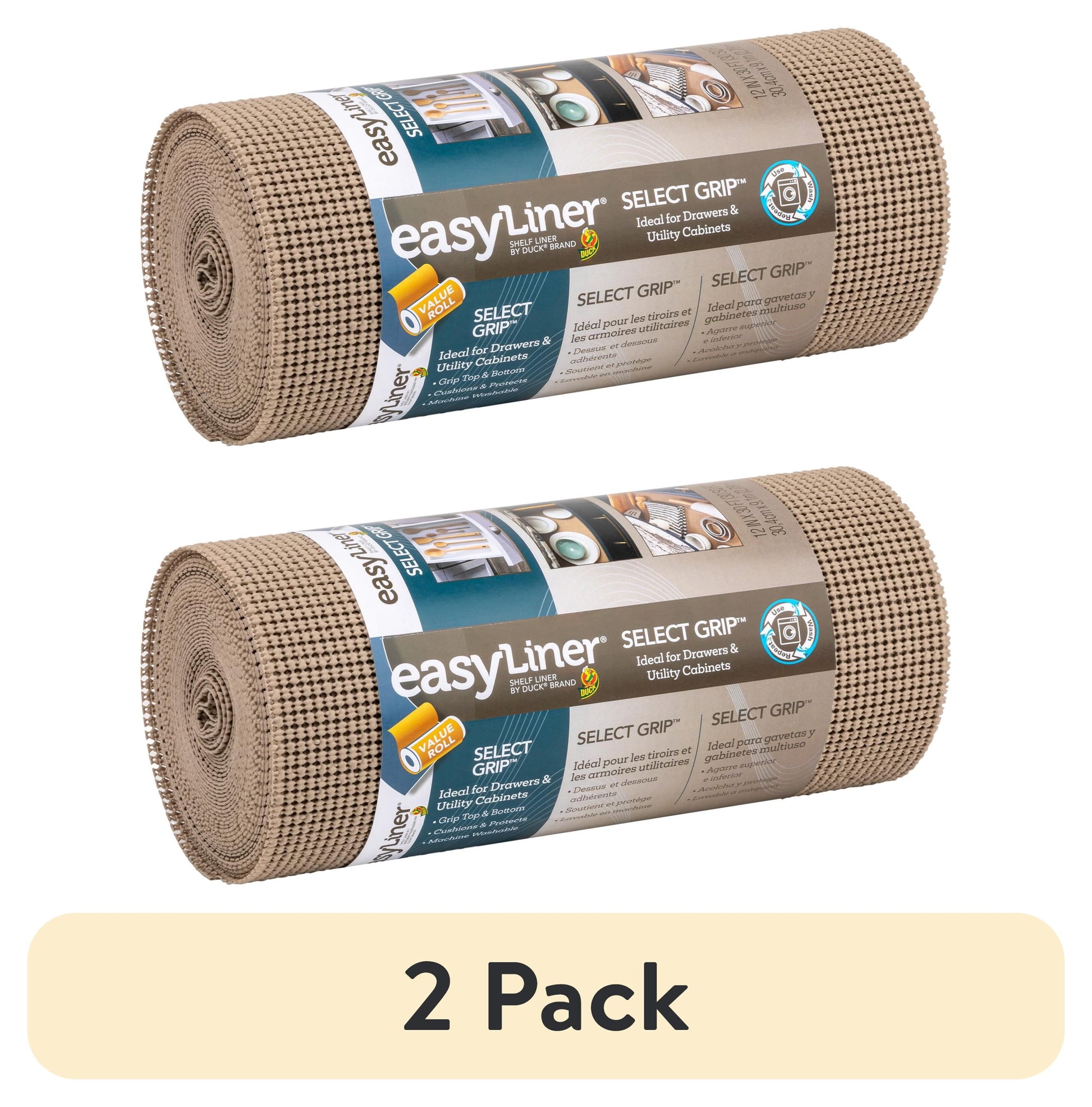 (2 pack) EasyLiner Select Grip Shelf Liner, Taupe, 12 in. x 30 ft. Roll