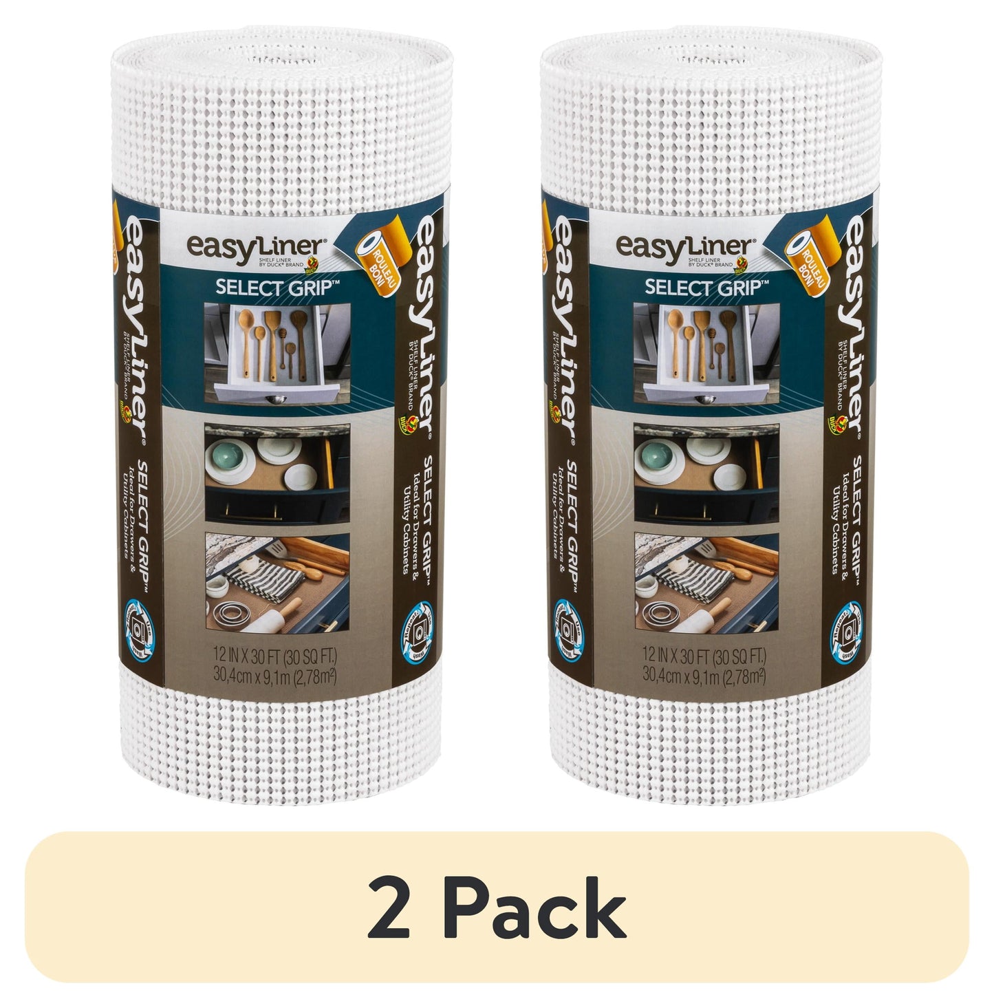 (2 pack) Select Grip EasyLiner Shelf Liner, White 12" x 30'  1 Rolls