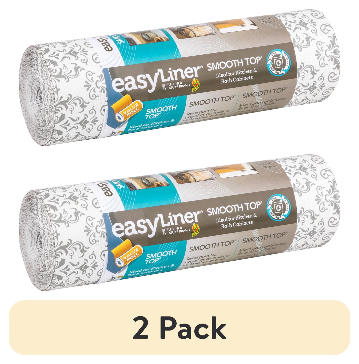 (2 pack) EasyLiner Smooth Top Shelf Liner, Grey Damask, 12 in. x 30 ft. Roll