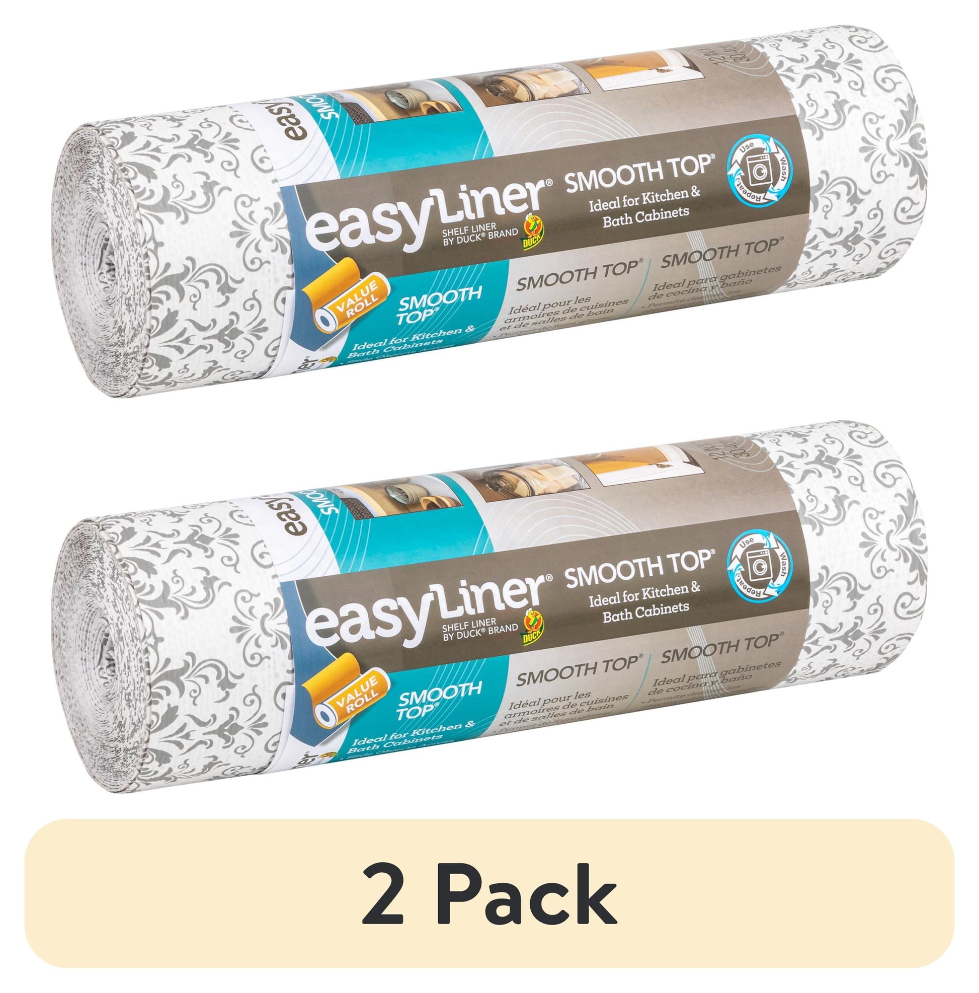 (2 pack) EasyLiner Smooth Top Shelf Liner, Grey Damask, 12 in. x 30 ft. Roll