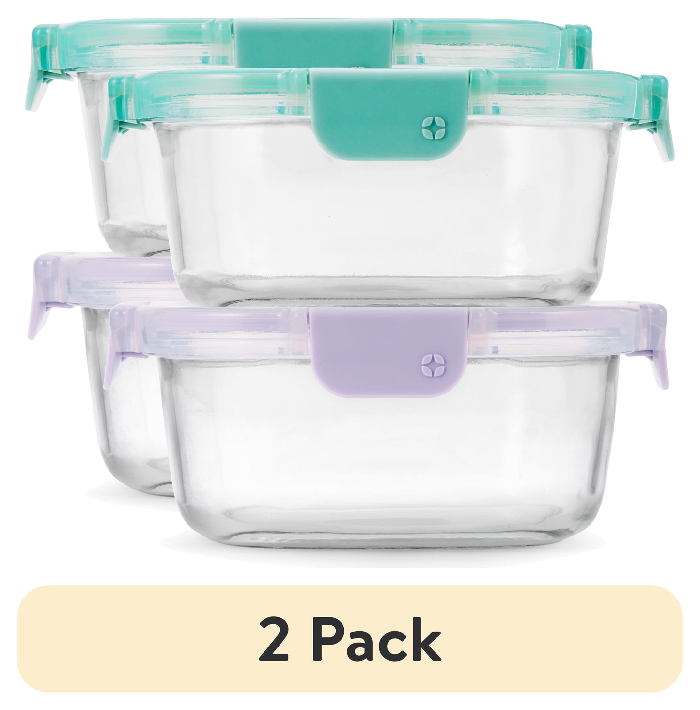 (2 pack) Ello Color Lock 3.4 Cup 2pk Round Glass Meal Prep Containers