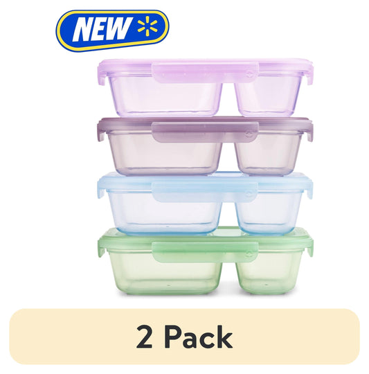 (2 pack) Ello Snap & Nest Plastic 8 Piece Divided Meal Prep Set, Well Suited to Refrigerator Organization and Meal Preparation