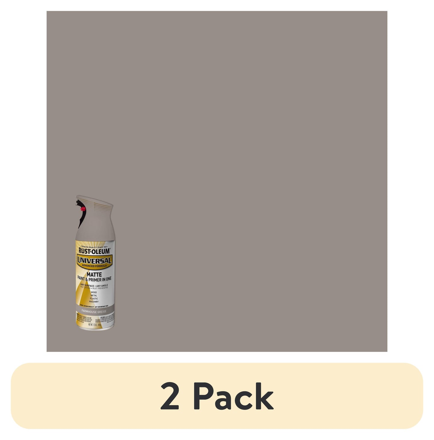 (2 pack) Farmhouse Greige, Rust-Oleum Universal All Surface Interior/Exterior Matte Spray Paint-376724, 11 oz