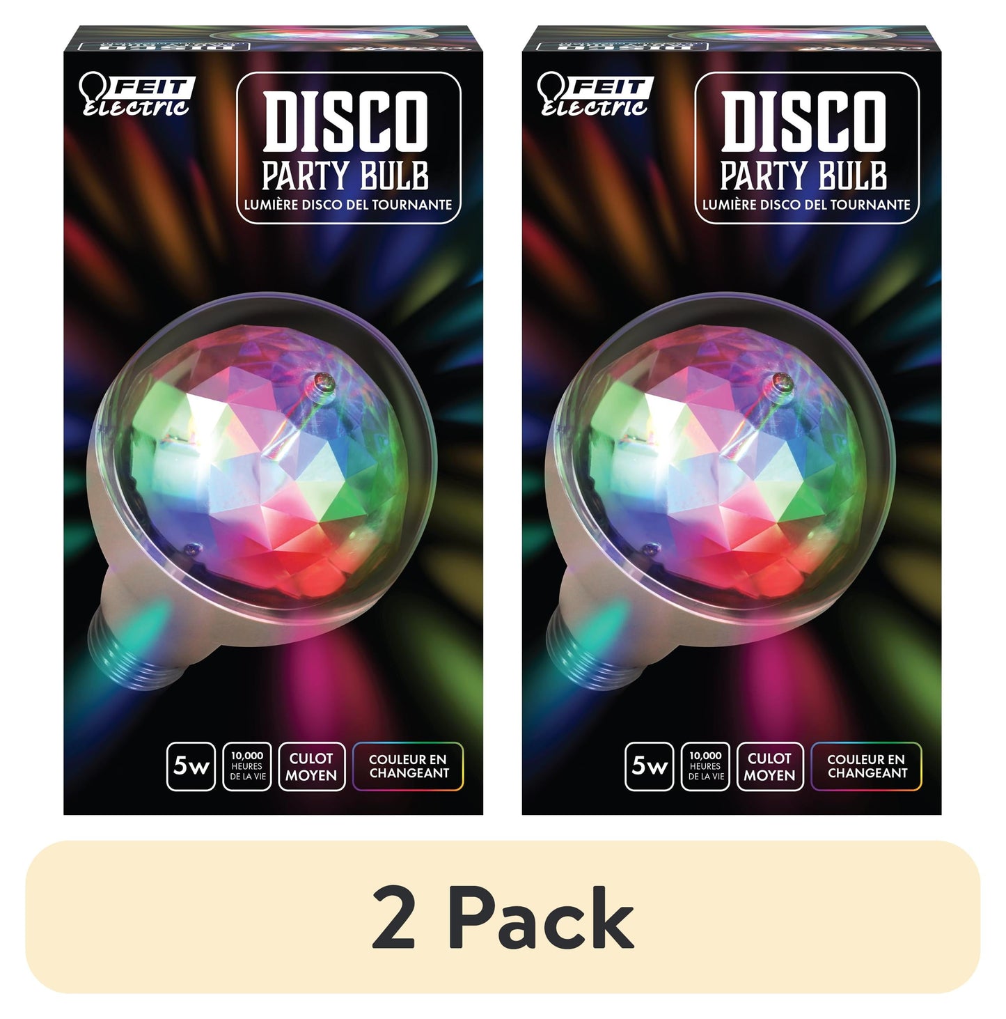 (2 pack) Feit Electric LED 5W, A25, Medium E26 Base, A25, Non-Dimmable, Rotating Disco Party Bulb