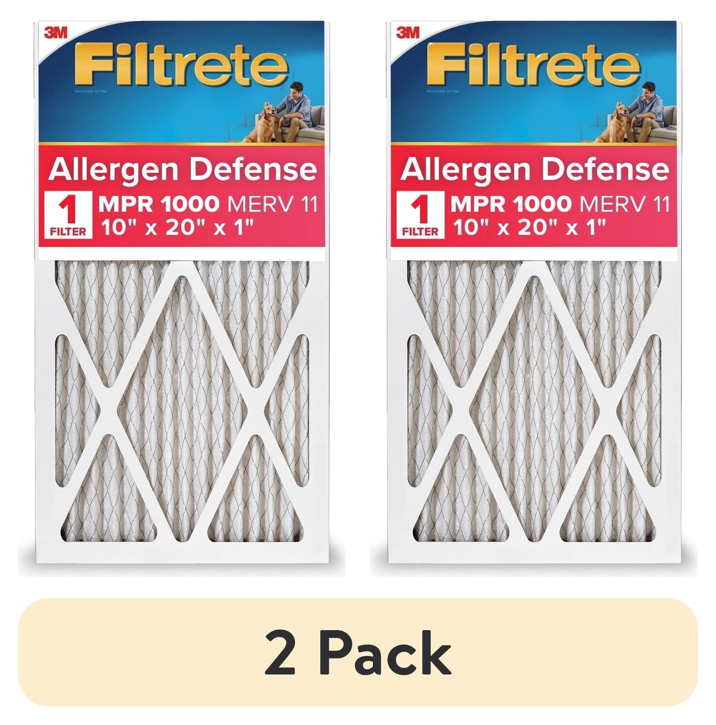 (2 pack) Filtrete 10x20x1 HVAC Furnace Air Filter, MPR 1000 MERV 11, Allergens & Pet Dander, 1 Filter