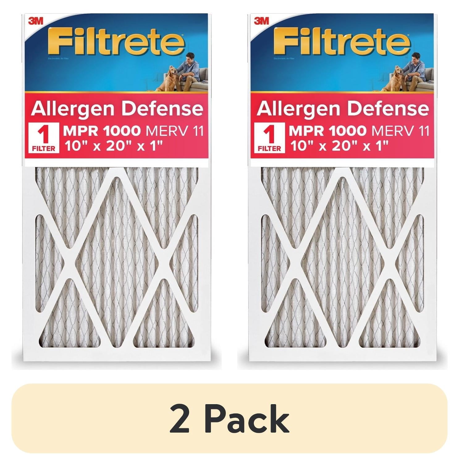 (2 pack) Filtrete 10x20x1 HVAC Furnace Air Filter, MPR 1000 MERV 11, Allergens & Pet Dander, 1 Filter