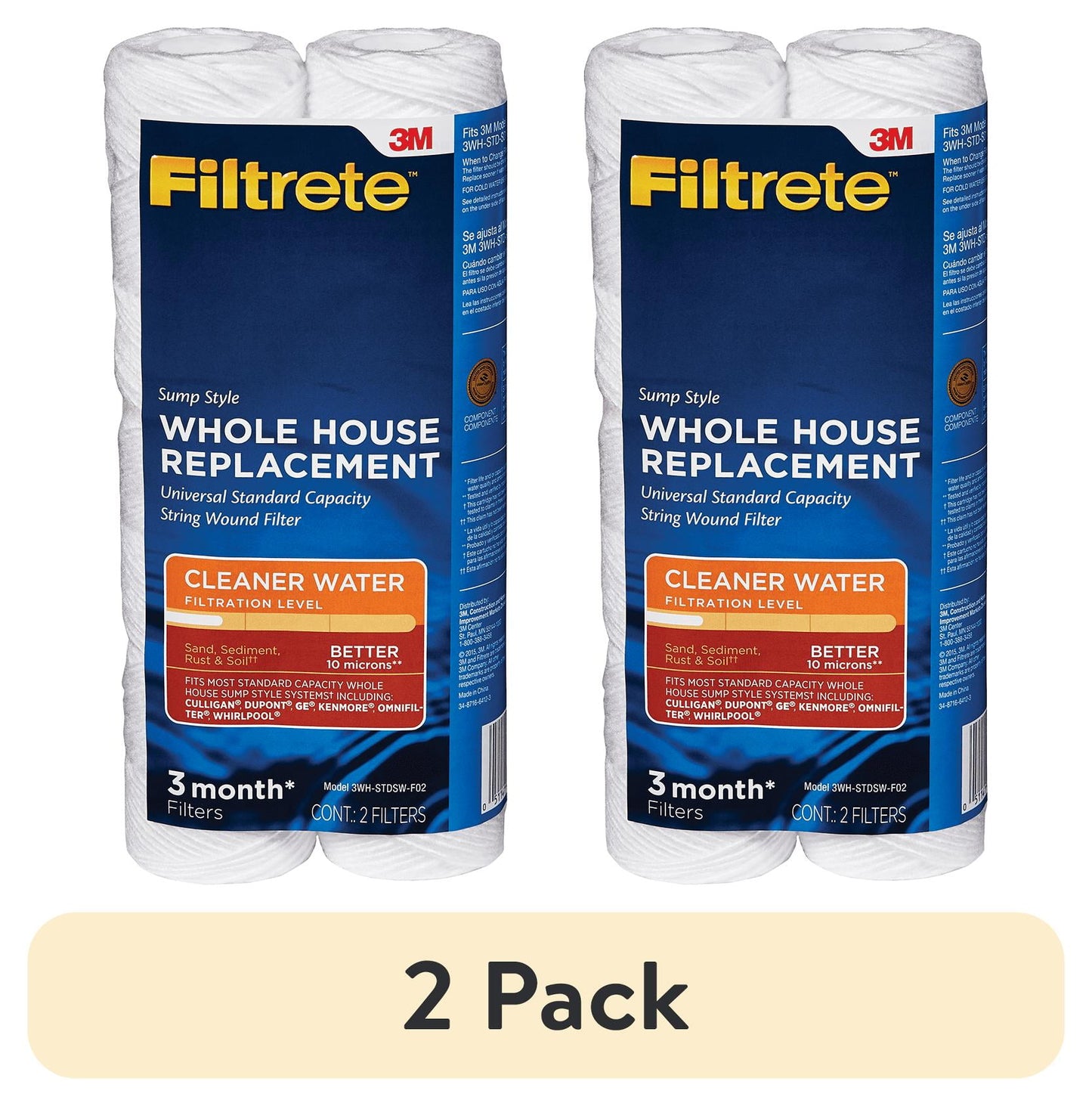 (2 pack) Filtrete Standard Capacity Whole House String Wound Replacement Water Filter, 3WH-STDSW-F02