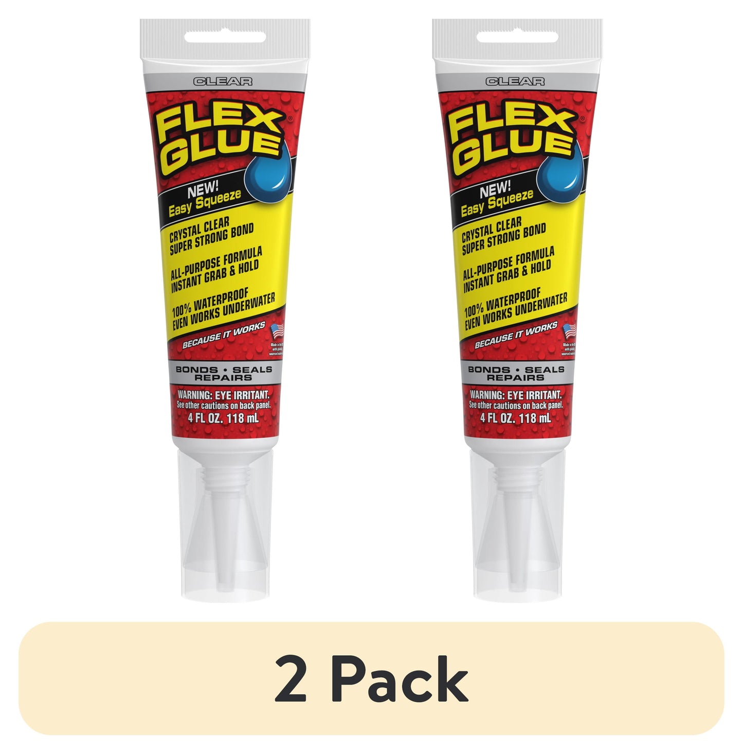 (2 pack) Flex Seal Flex Glue Transparente Fuerte Adhesivo Engomado, 4 Onzas