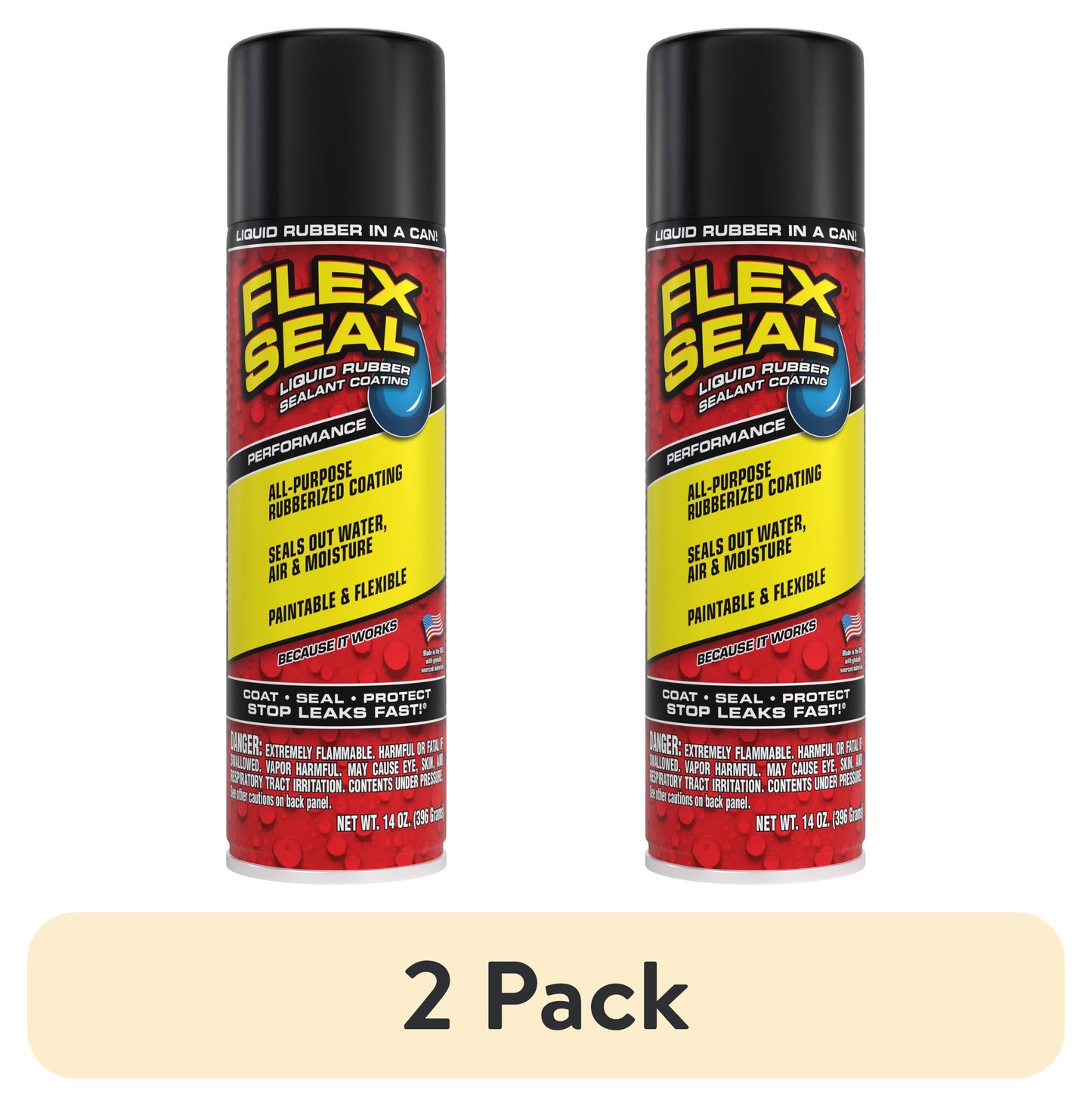(2 pack) Flex Seal Automotive Liquid Rubber Sealant Coating Aerosol, 14 oz, Black
