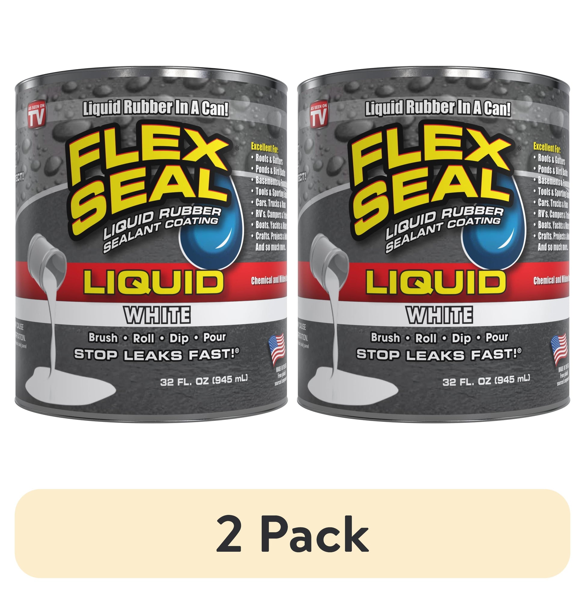 (2 pack) Flex Seal Liquid Rubber Sealant Coating, White, 32 oz