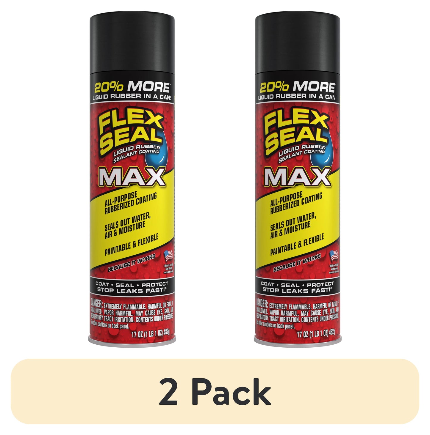 (2 pack) Flex Seal Max 17oz Black Liquid Rubber Spray Sealant