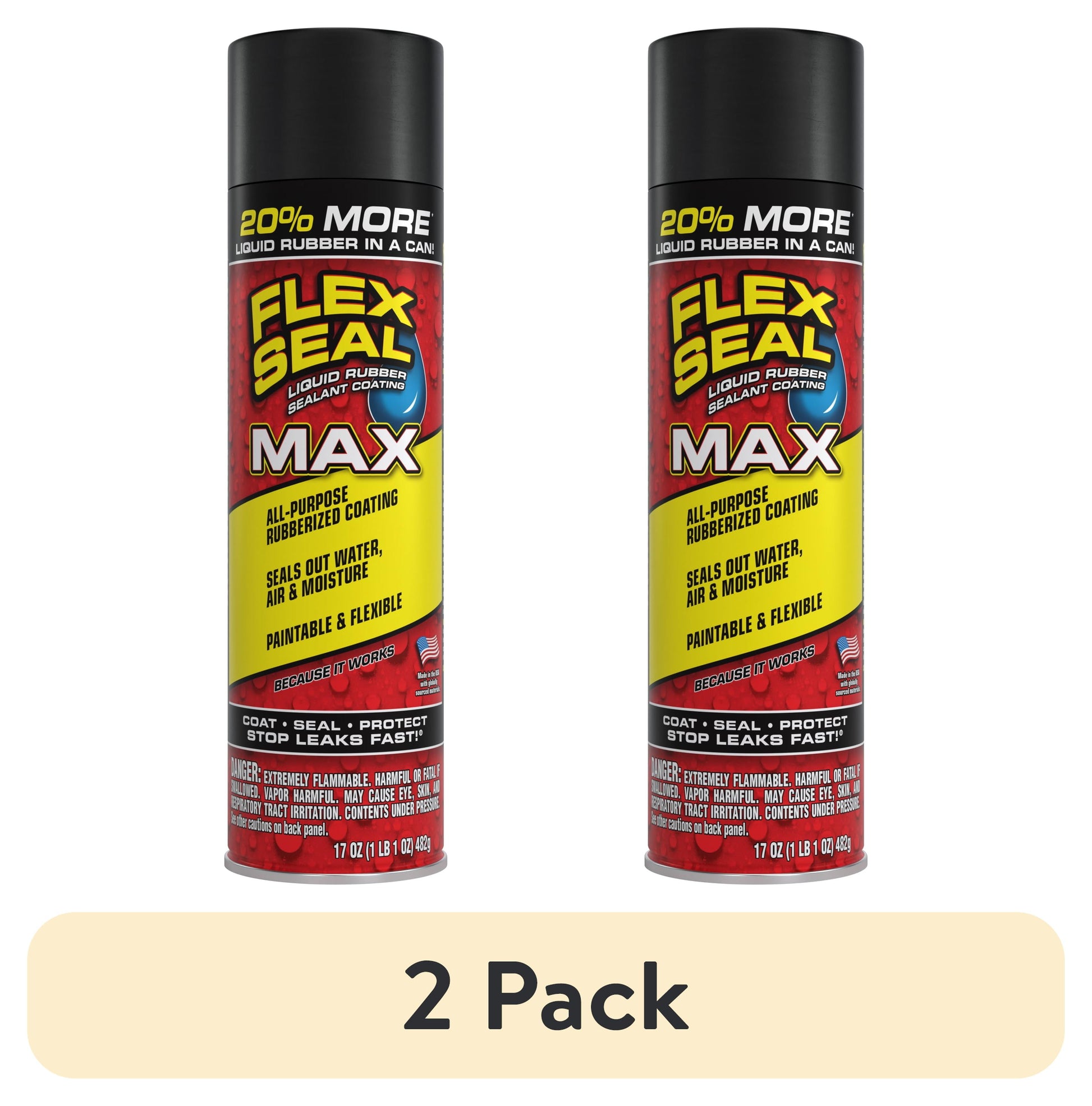 (2 pack) Flex Seal Max 17oz Black Liquid Rubber Spray Sealant