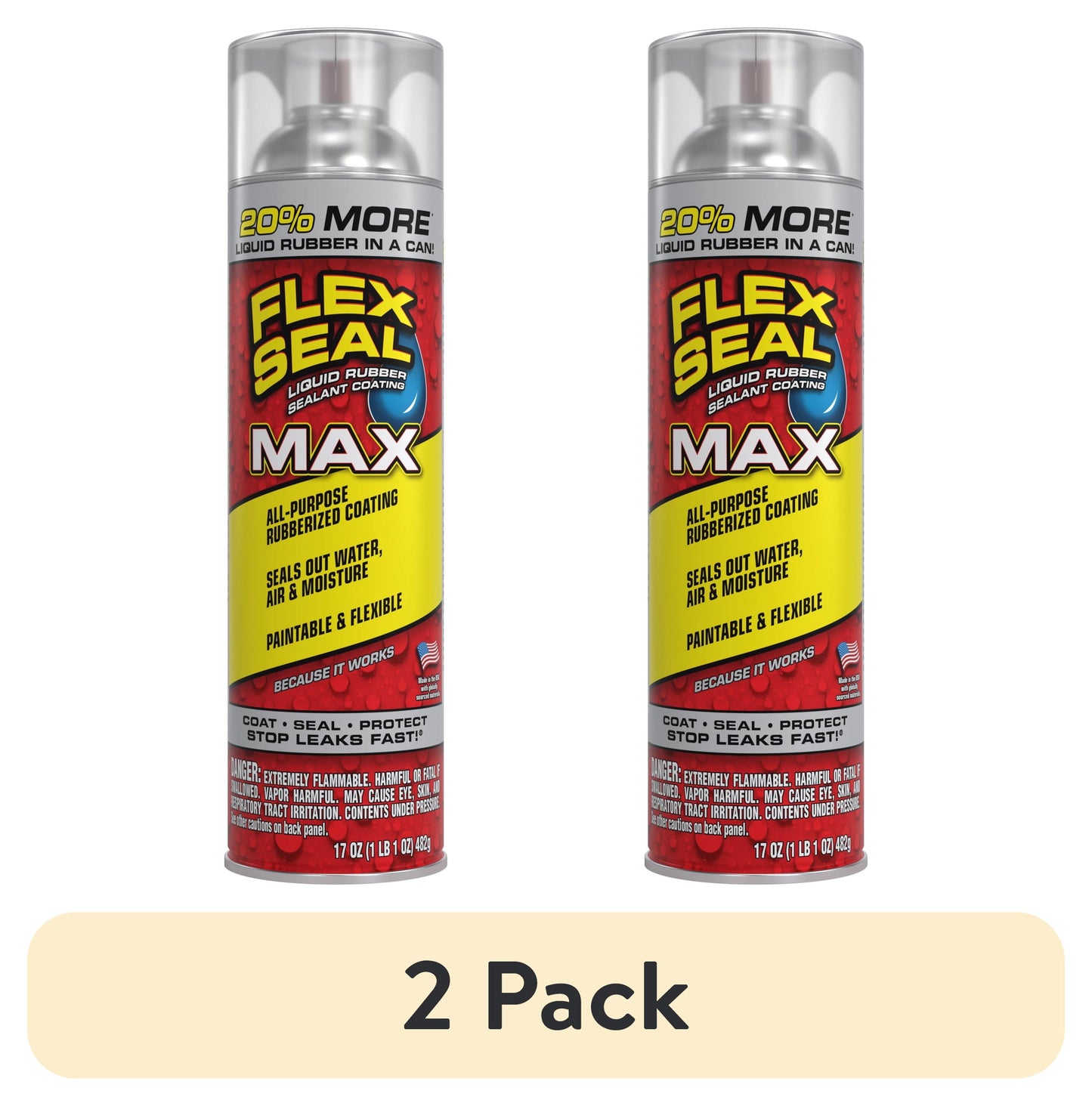 (2 pack) Flex Seal MAX 17 oz Clear Aerosol Liquid Rubber Sealant Coating