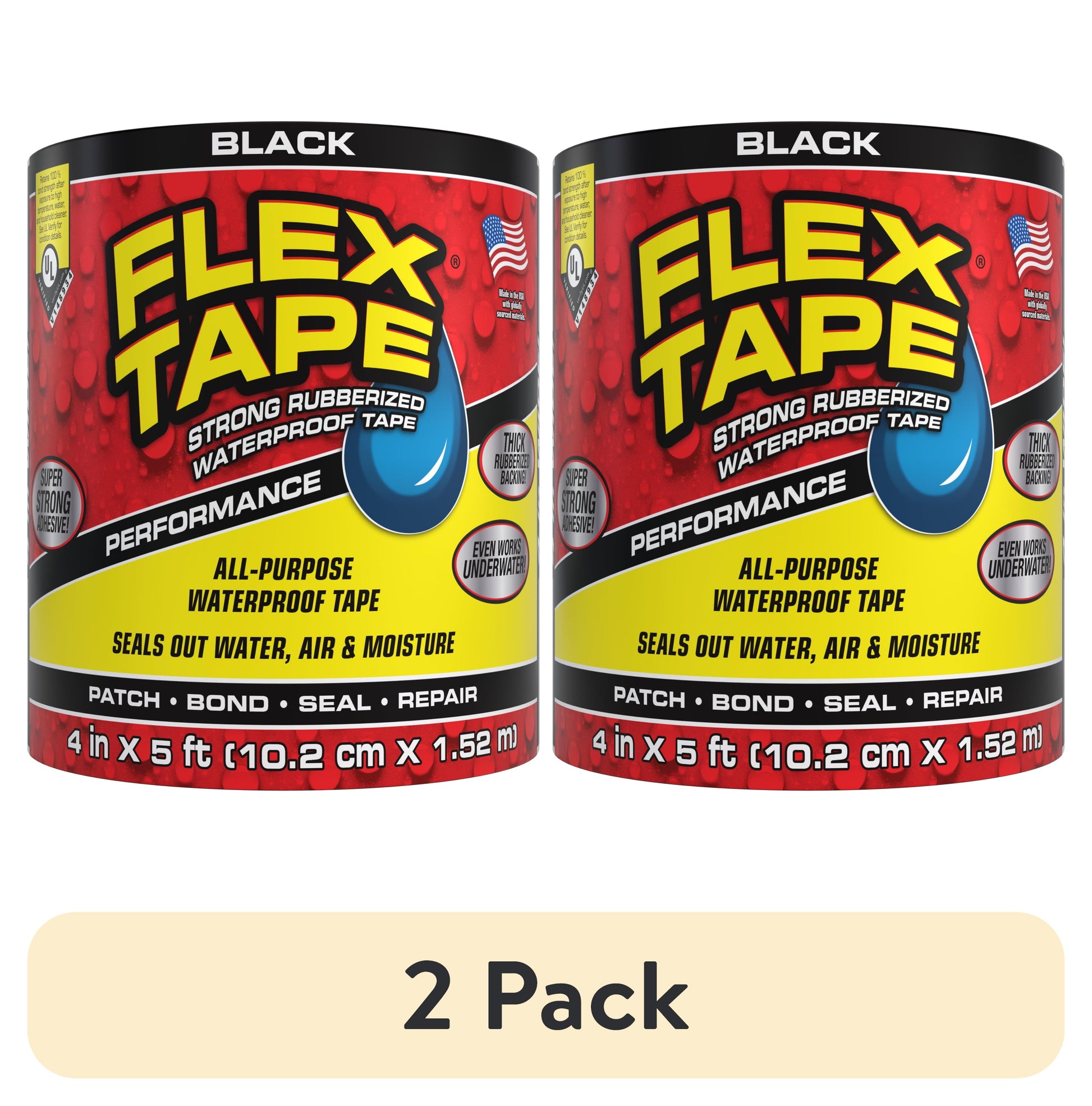 Flex Tape Automotive Strong Rubberized Waterproof Tape, 4 Inches x 5 Feet, Black