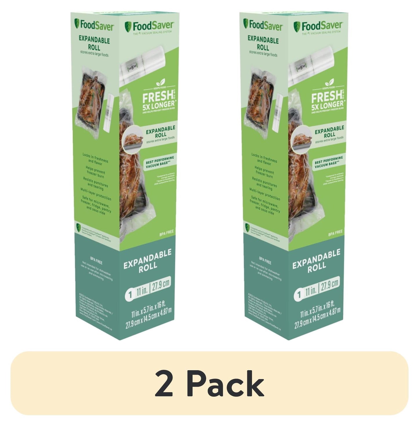 (2 pack) FoodSaver Expandable 11 in. Vacuum Seal Roll, 11" x 16', 1 Pack