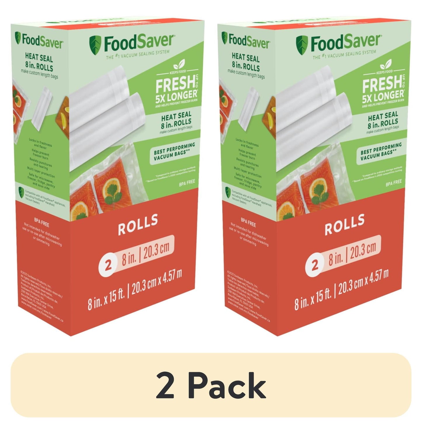 (2 pack) FoodSaver Heat Seal 8 in. Vacuum Seal Roll, 8" x 15', 2 Pack