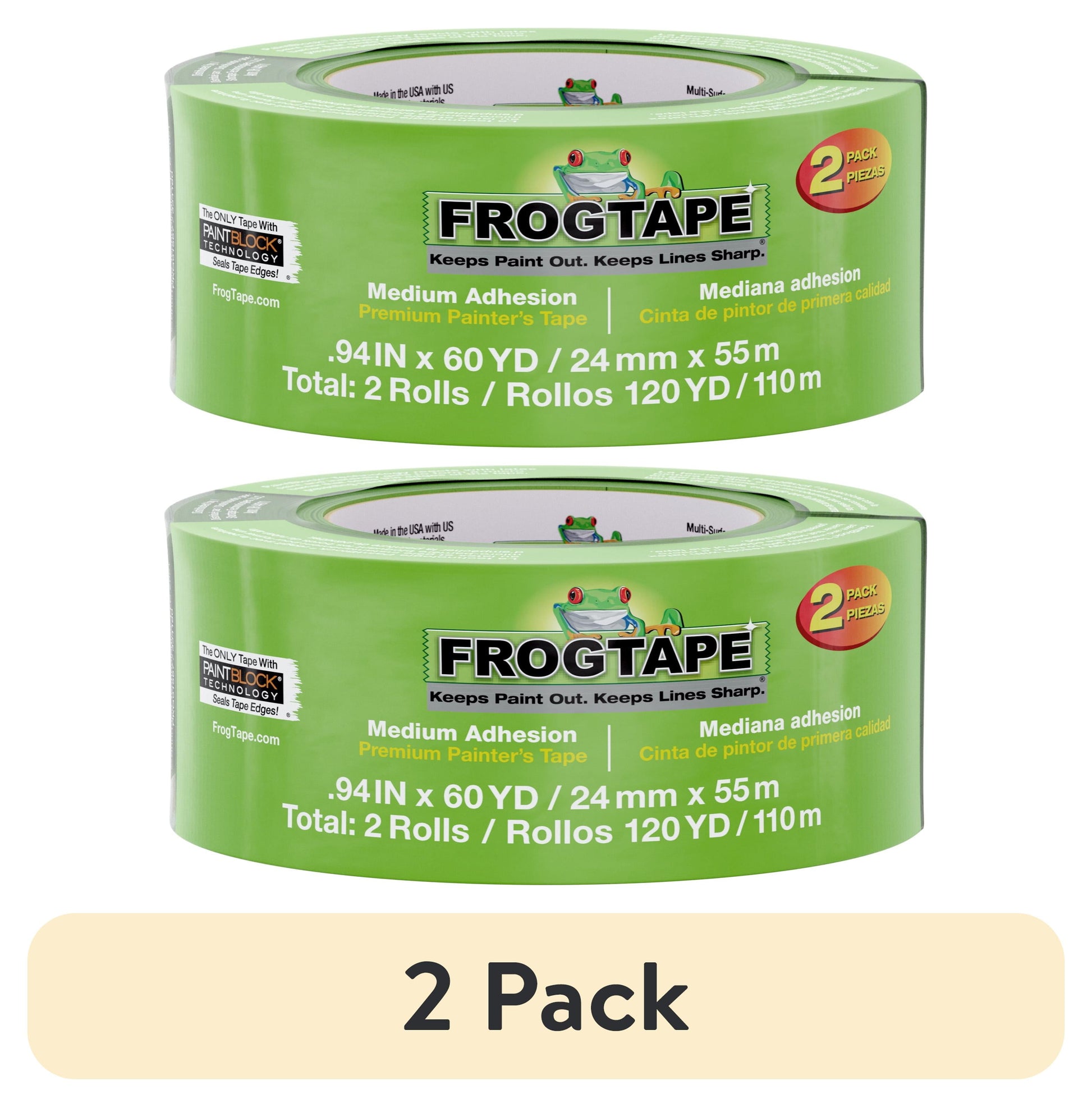 (2 pack) FrogTape 0.94 in. x 60 yd. Green Multi-surface Painting Tape, 2 Pack, 120 Yards Total
