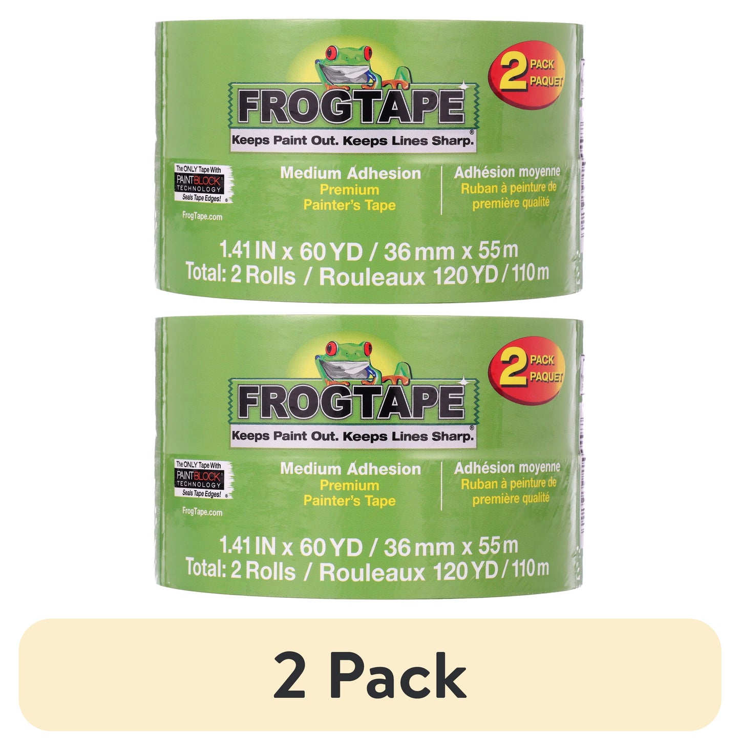 (2 pack) FrogTape 1.41 in. x 60 yd. Green Multi-Surface Painter's Tape, 2 Rolls, 120 Yards Total