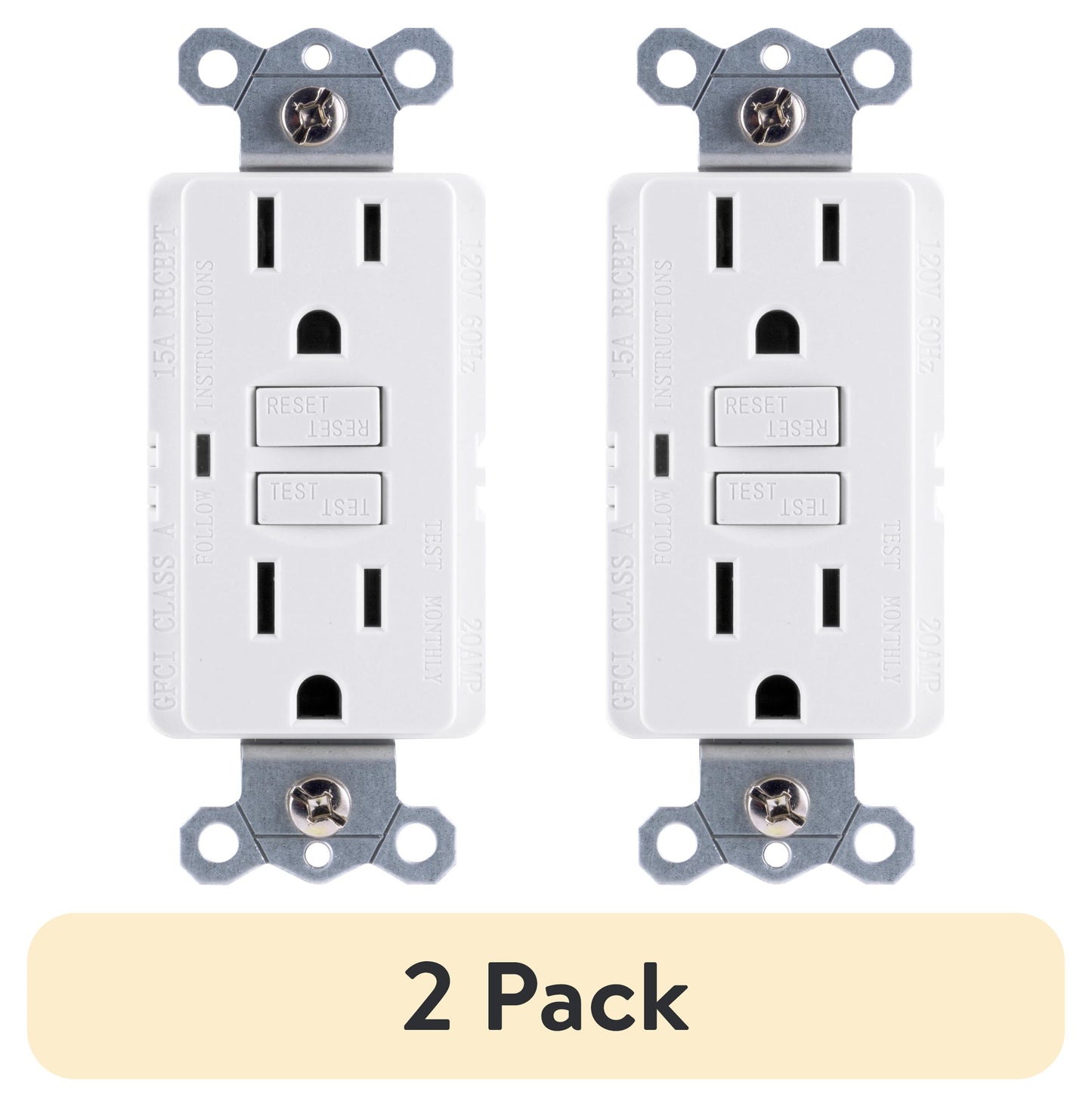 (2 pack) GE 15A GFCI Outlet, White â€“ 32073