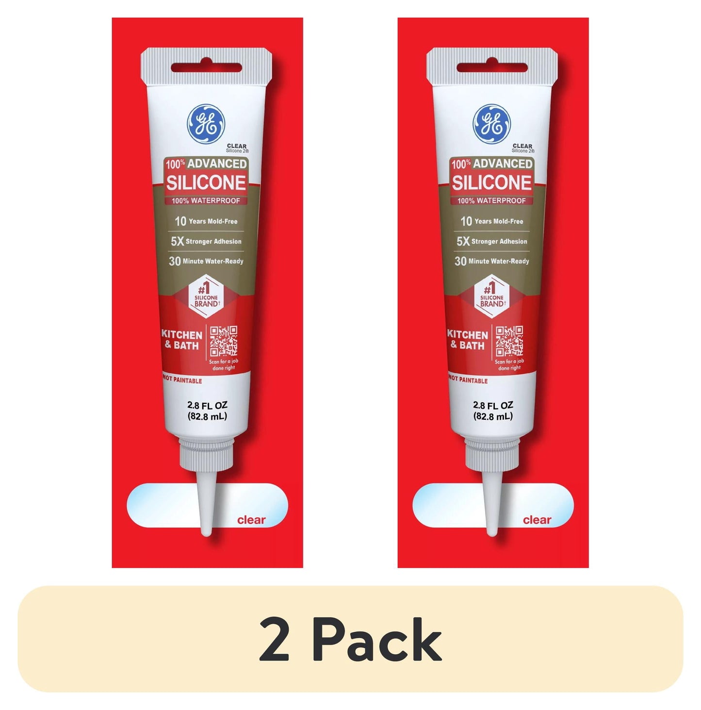 (2 pack) GE Advanced Silicone Kitchen & Bath Sealant, Pack of 1, Clear 2.8 fl oz Tube