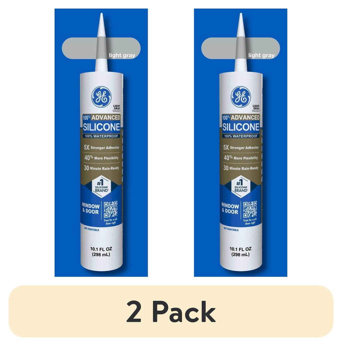 (2 pack) GE Advanced Silicone Window & Door Sealant, Pack of 1, Gray 10.1 fl oz Cartridge