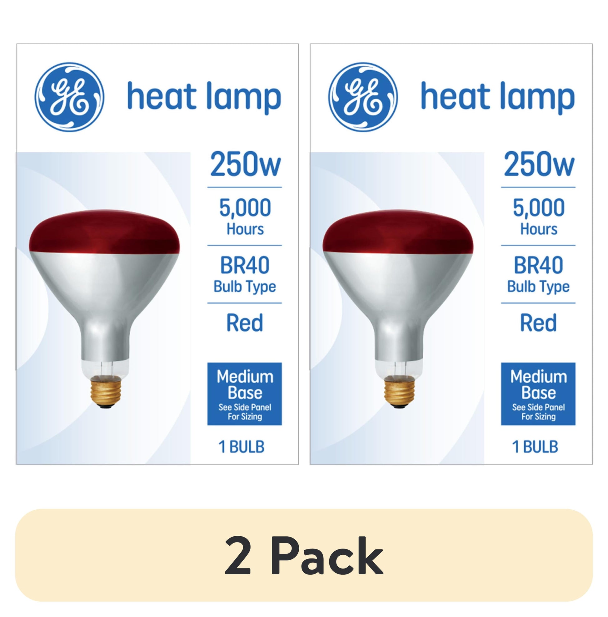 (2 pack) GE Incandescent 250 Watt Red BR40 Heat Lamp Bulb (1 Pack)
