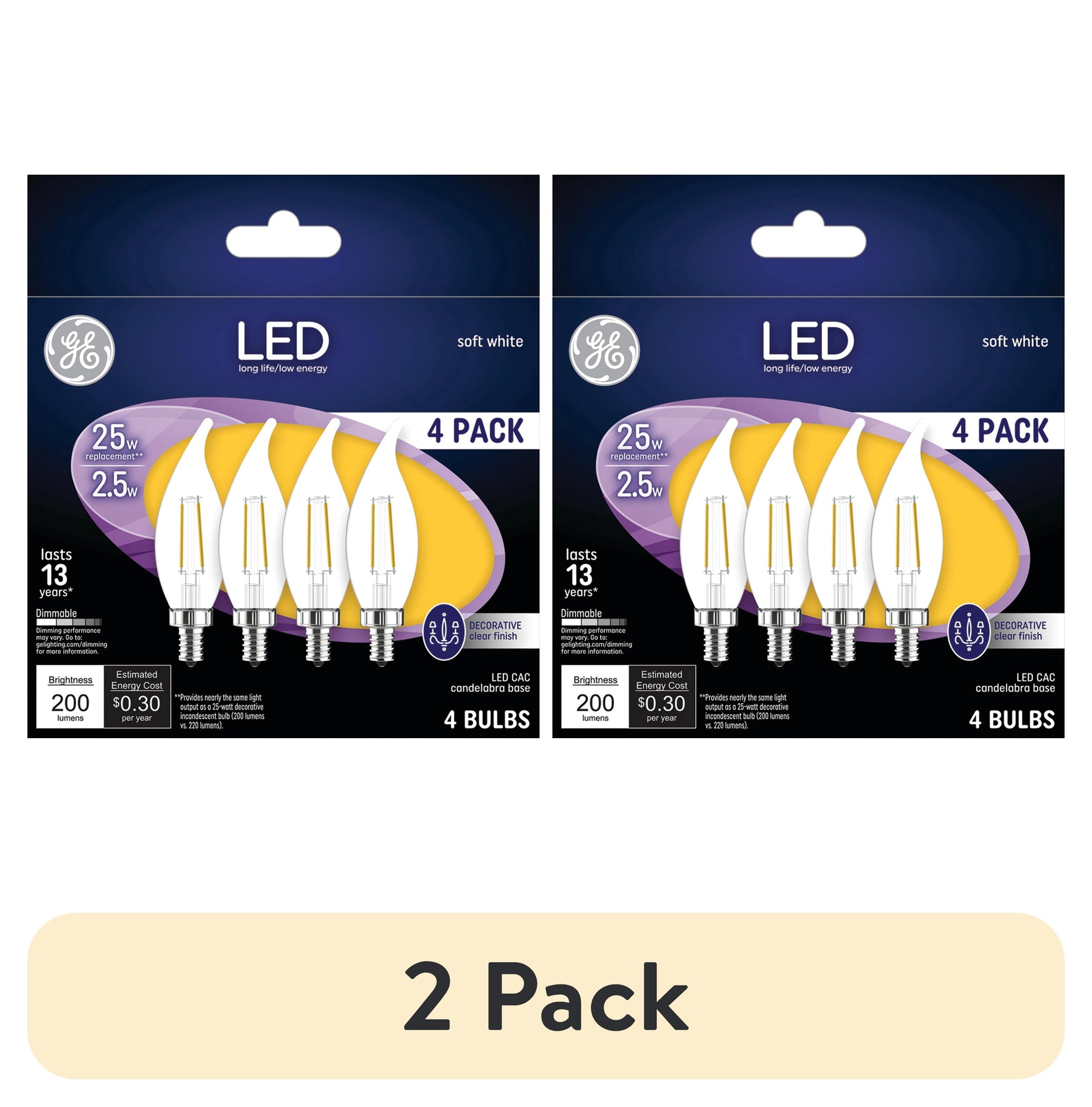 (2 pack) GE Classic LED 25 Watt Replacement, Soft White, CA11 Deco - Candle Bulbs (4 Pack)