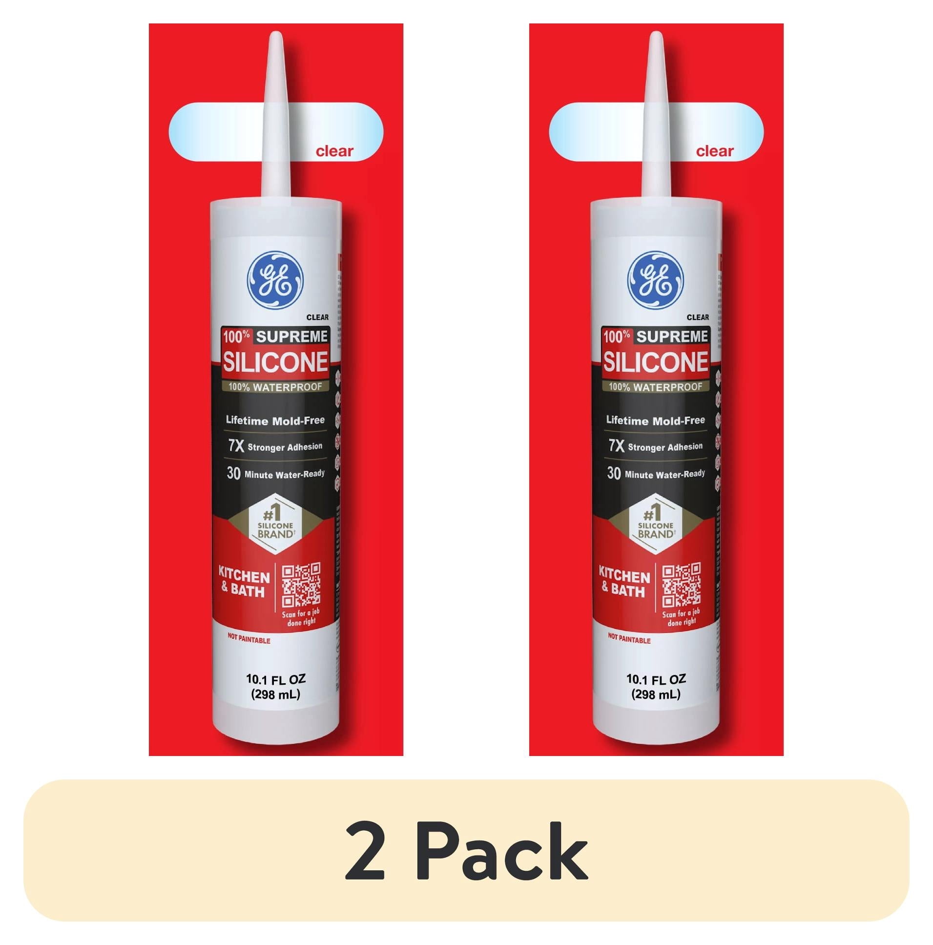(2 pack) GE Supreme Silicone Kitchen & Bath Sealant, Pack of 1, Clear 10.1 fl oz Cartridge