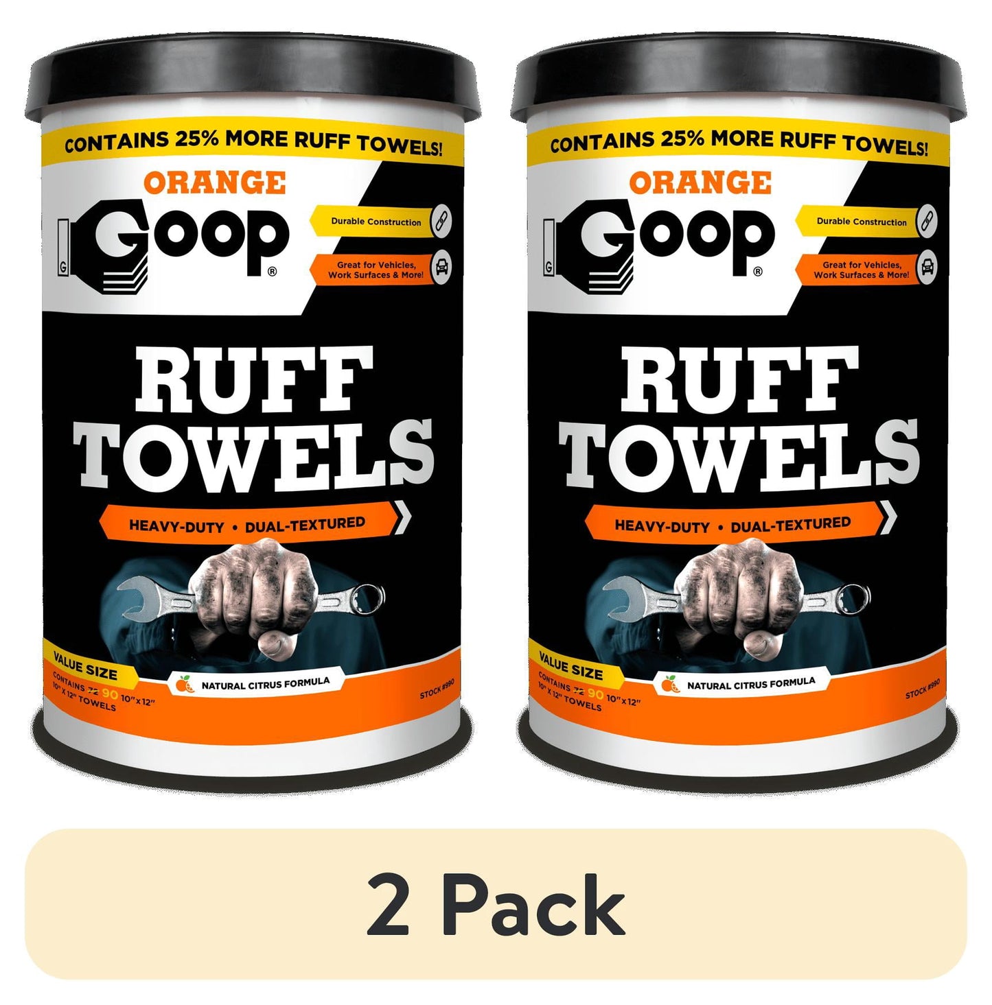 (2 pack) GOOP Orange Multi-Purpose Waterless Hand Cleaner Ruff Towels