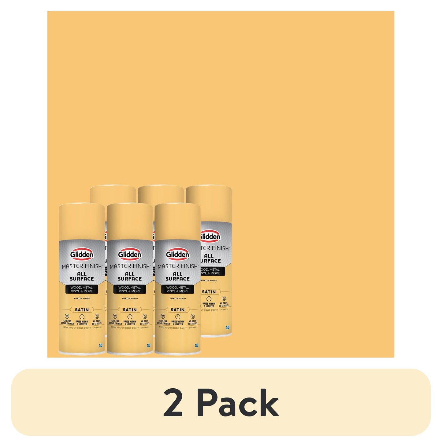 (12 pack) Glidden Master Finish 12 oz. Satin Yukon Gold Interior/Exterior All Surface Spray Paint and Primer, 6 Pack