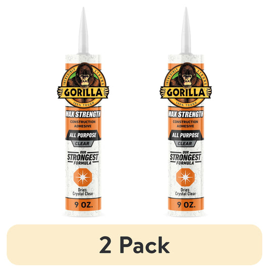 (2 pack) Gorilla Glue Clear Max Strength Construction Adhesive, 9 Ounce Size Cartridge, 1 Count. Model 8212302